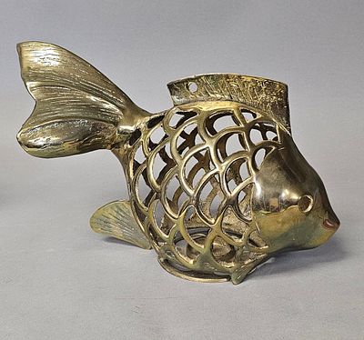 Rosenthal-Netter Brass Fish Candle Lantern. Produced by Rosenthal-Netter Inc, this mid-century 