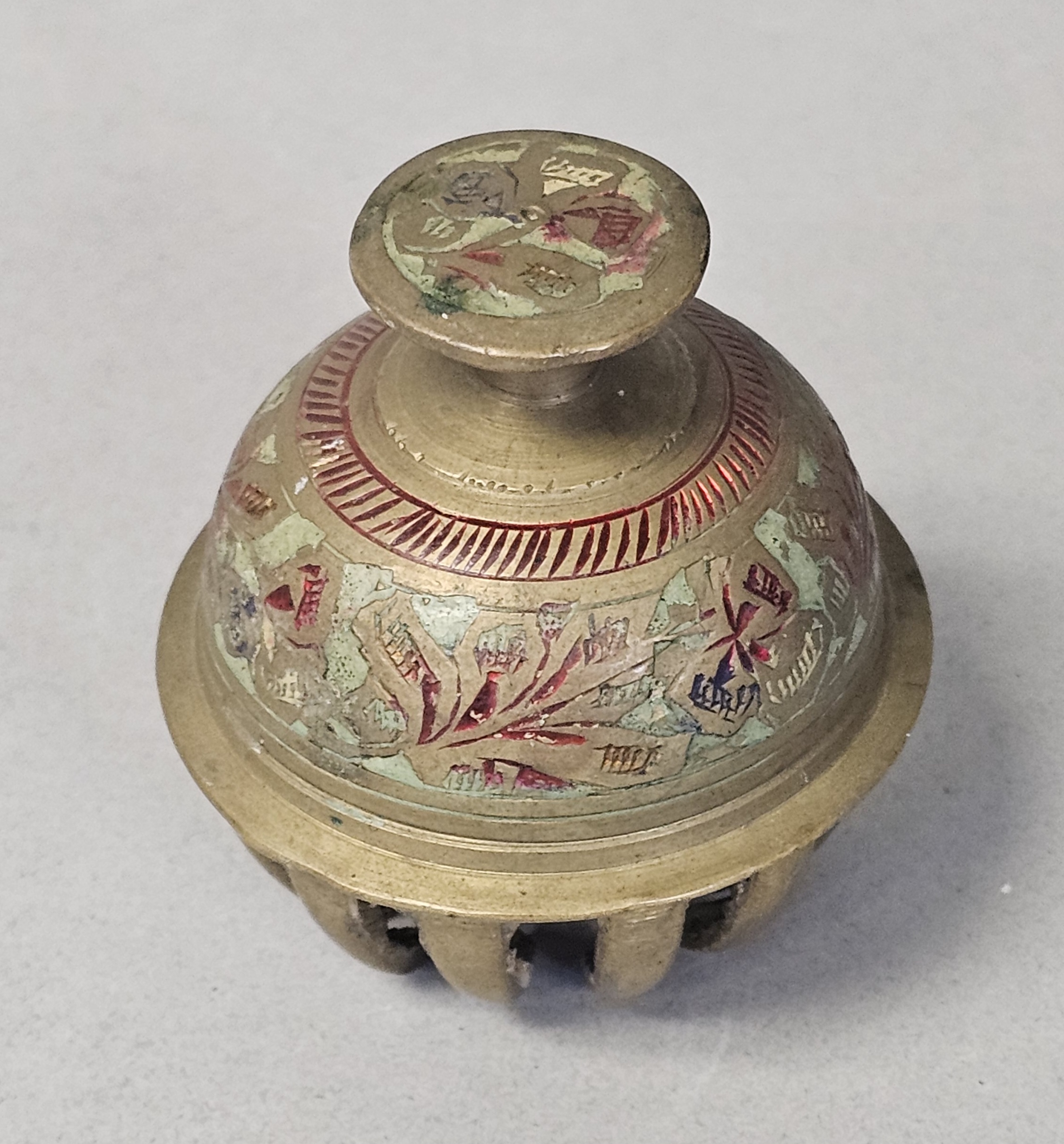 Vintage Indian Etched Brass Claw Bell
