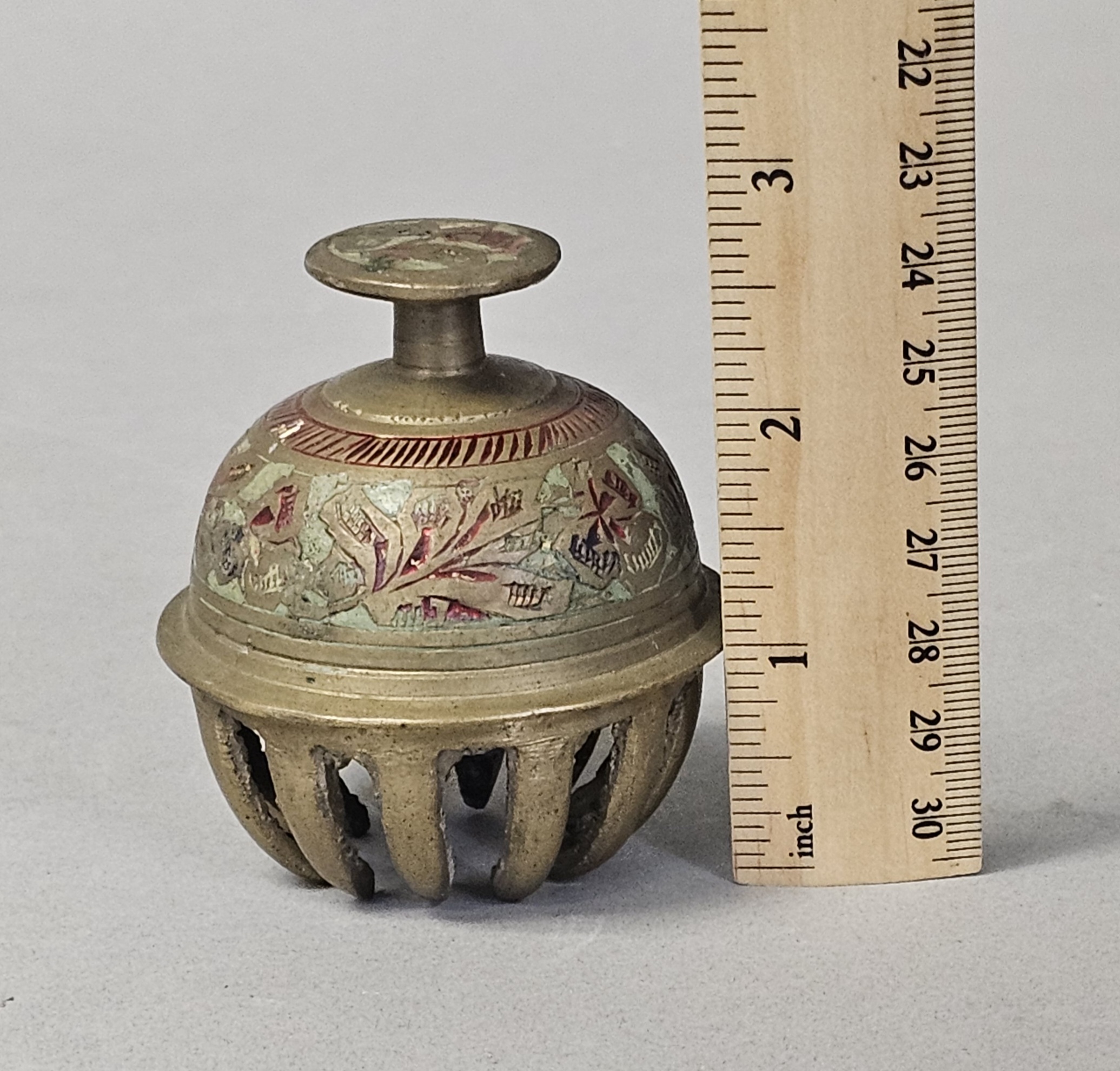 Vintage Indian Etched Brass Claw Bell