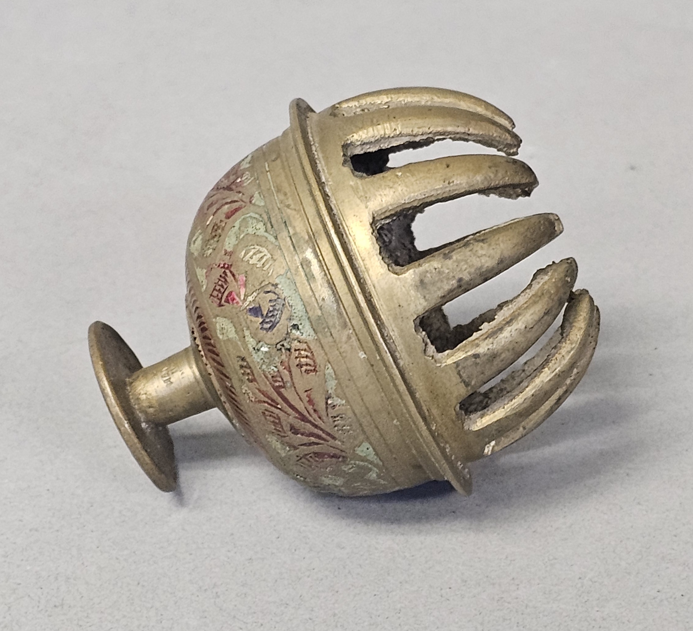 Vintage Indian Etched Brass Claw Bell