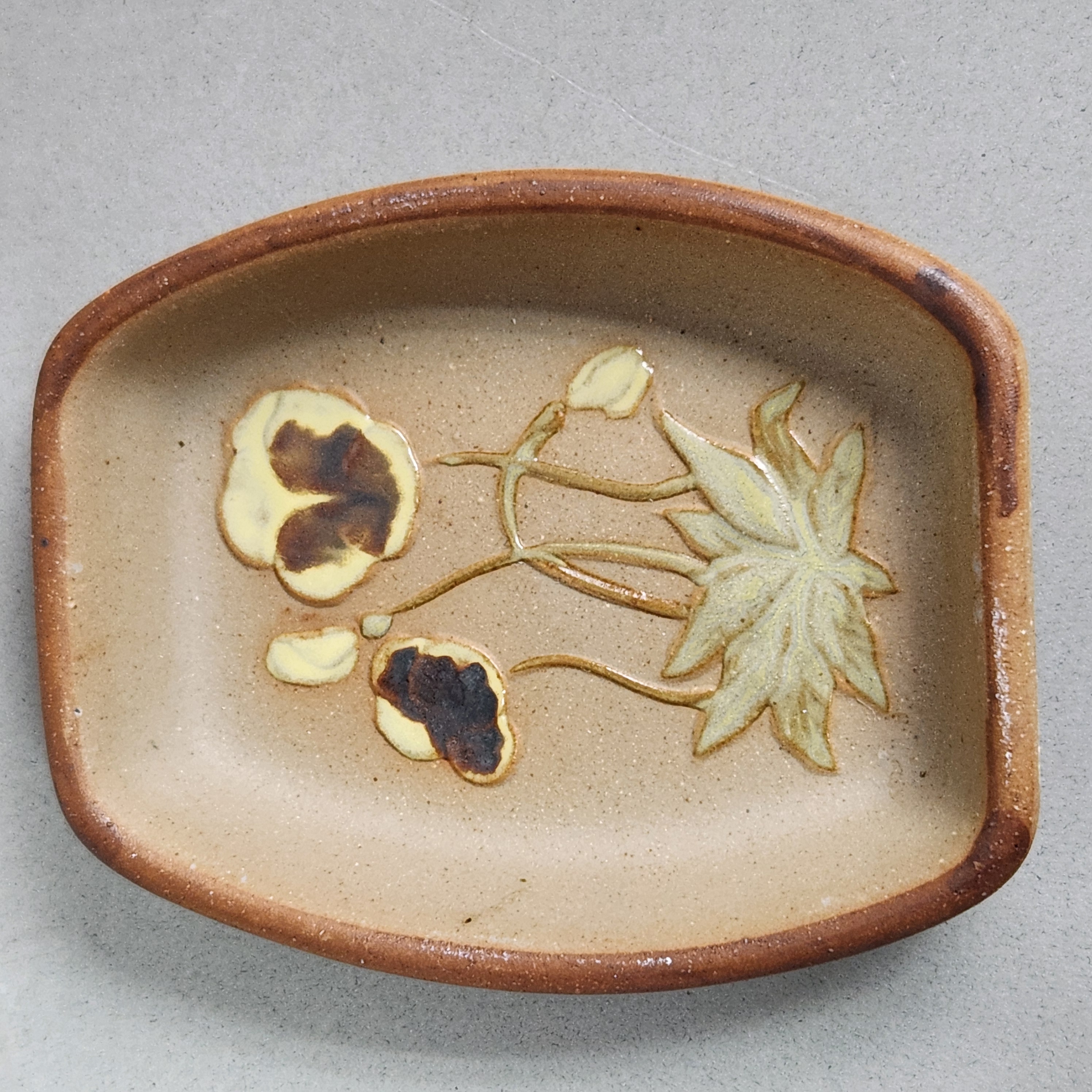 Trio of Stoneware Pansy Dishes
