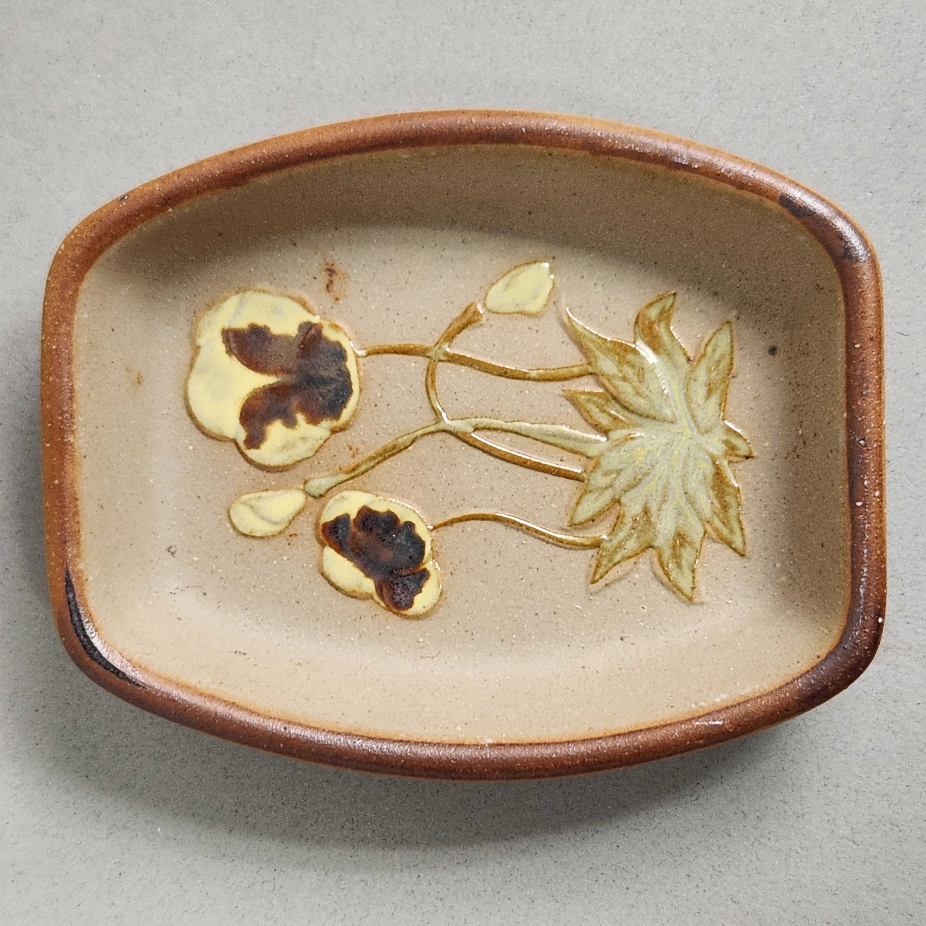 Trio of Stoneware Pansy Dishes