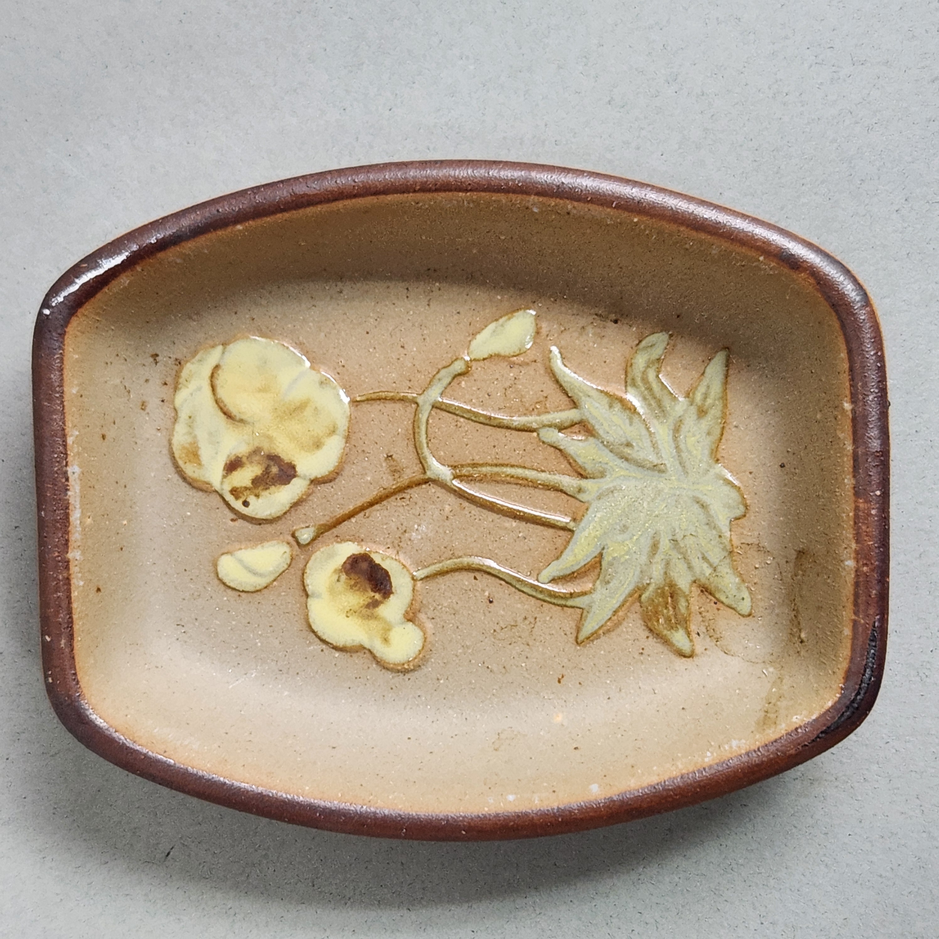 Trio of Stoneware Pansy Dishes