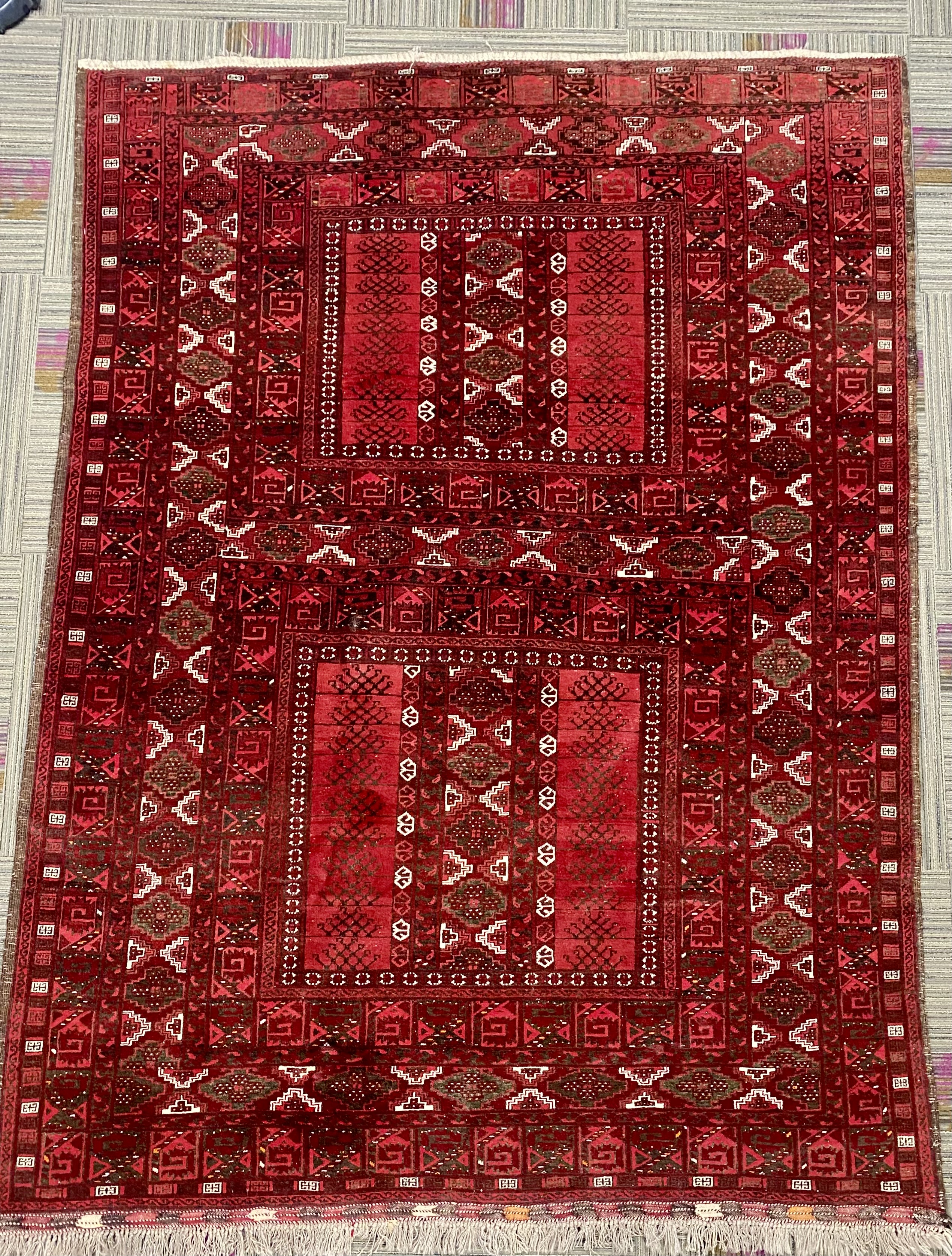 Vintage Hand-Knotted Afghan Turkoman Rug