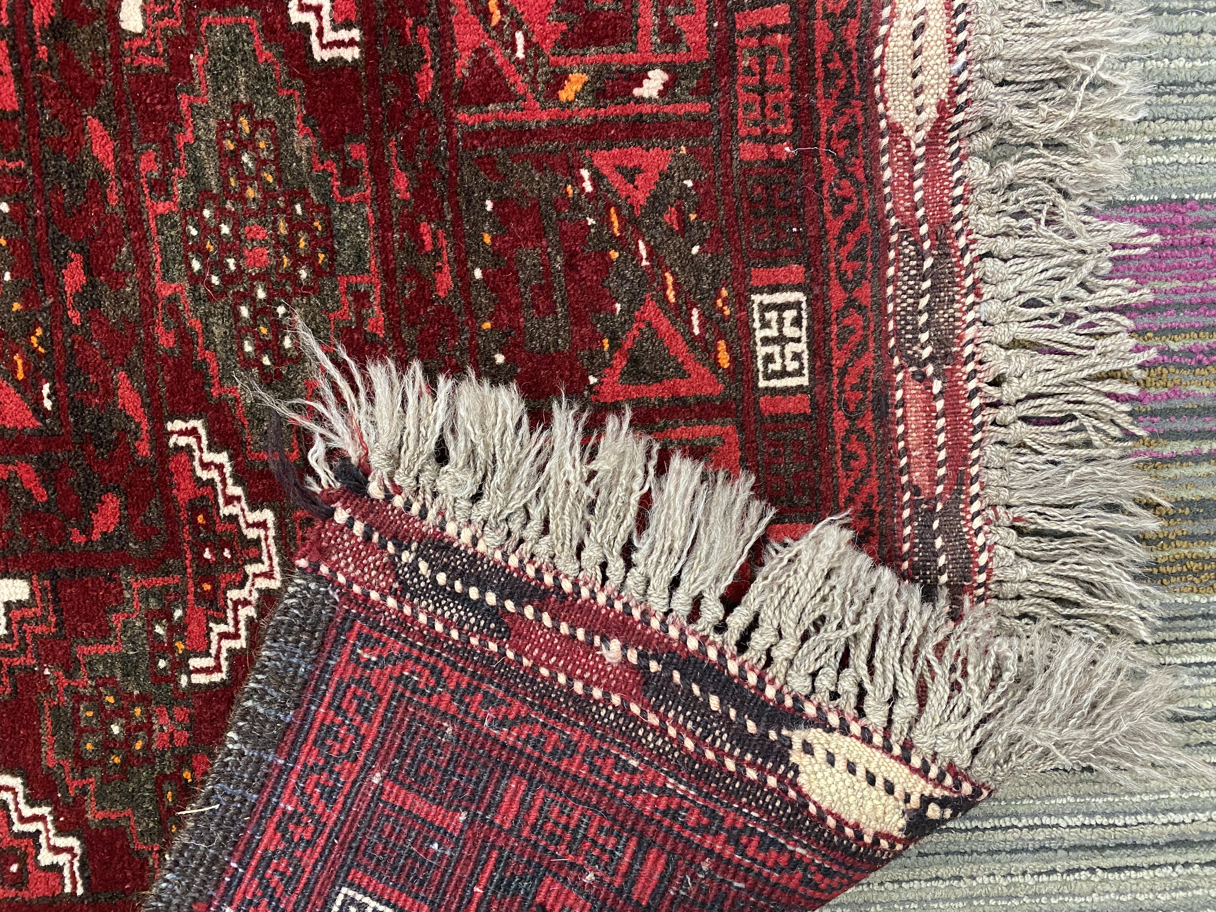 Vintage Hand-Knotted Afghan Turkoman Rug