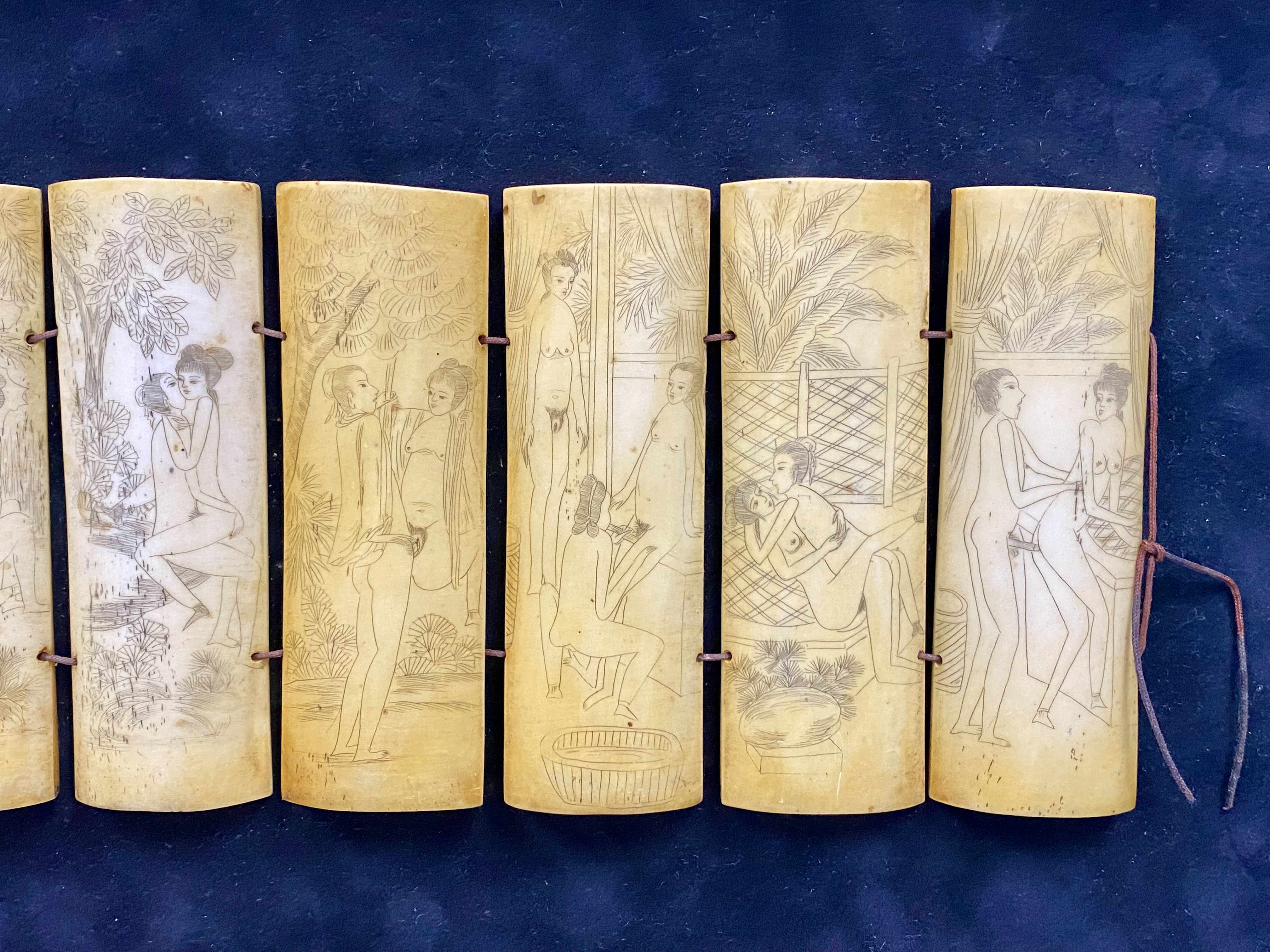 Ten Carved Bone Shunga Panels