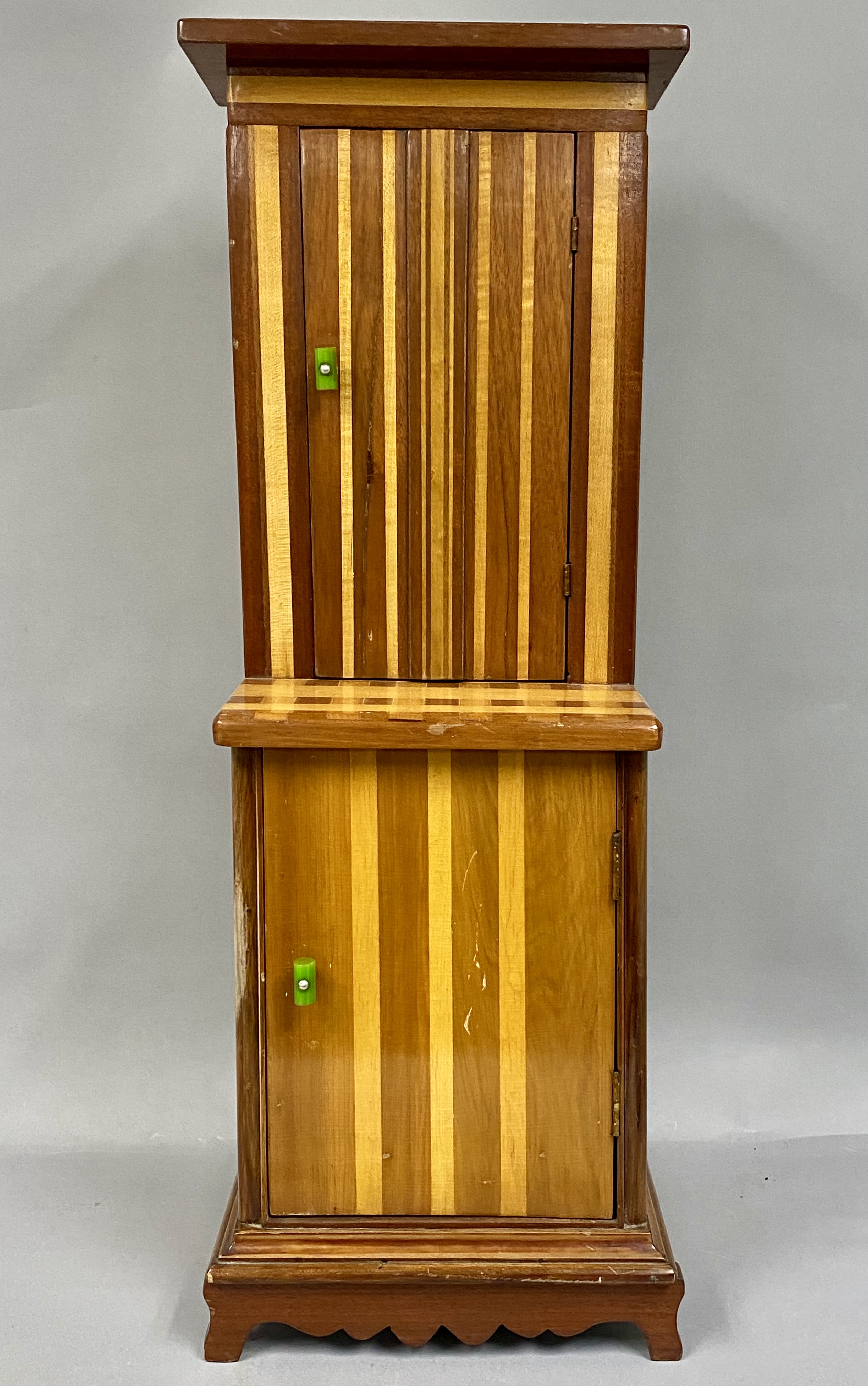 Small Art Deco Mixed-Wood Step-Back Cupboard