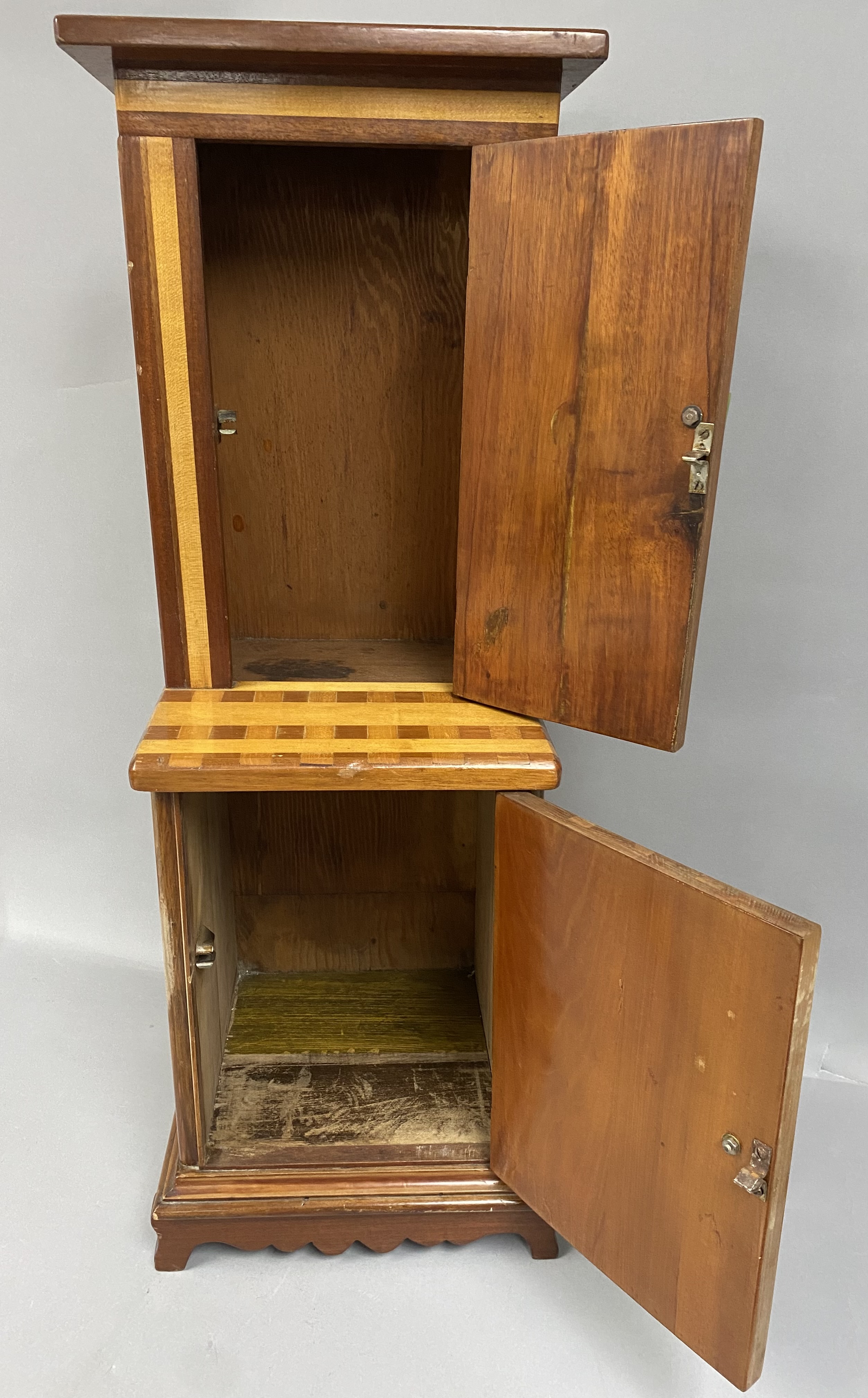 Small Art Deco Mixed-Wood Step-Back Cupboard