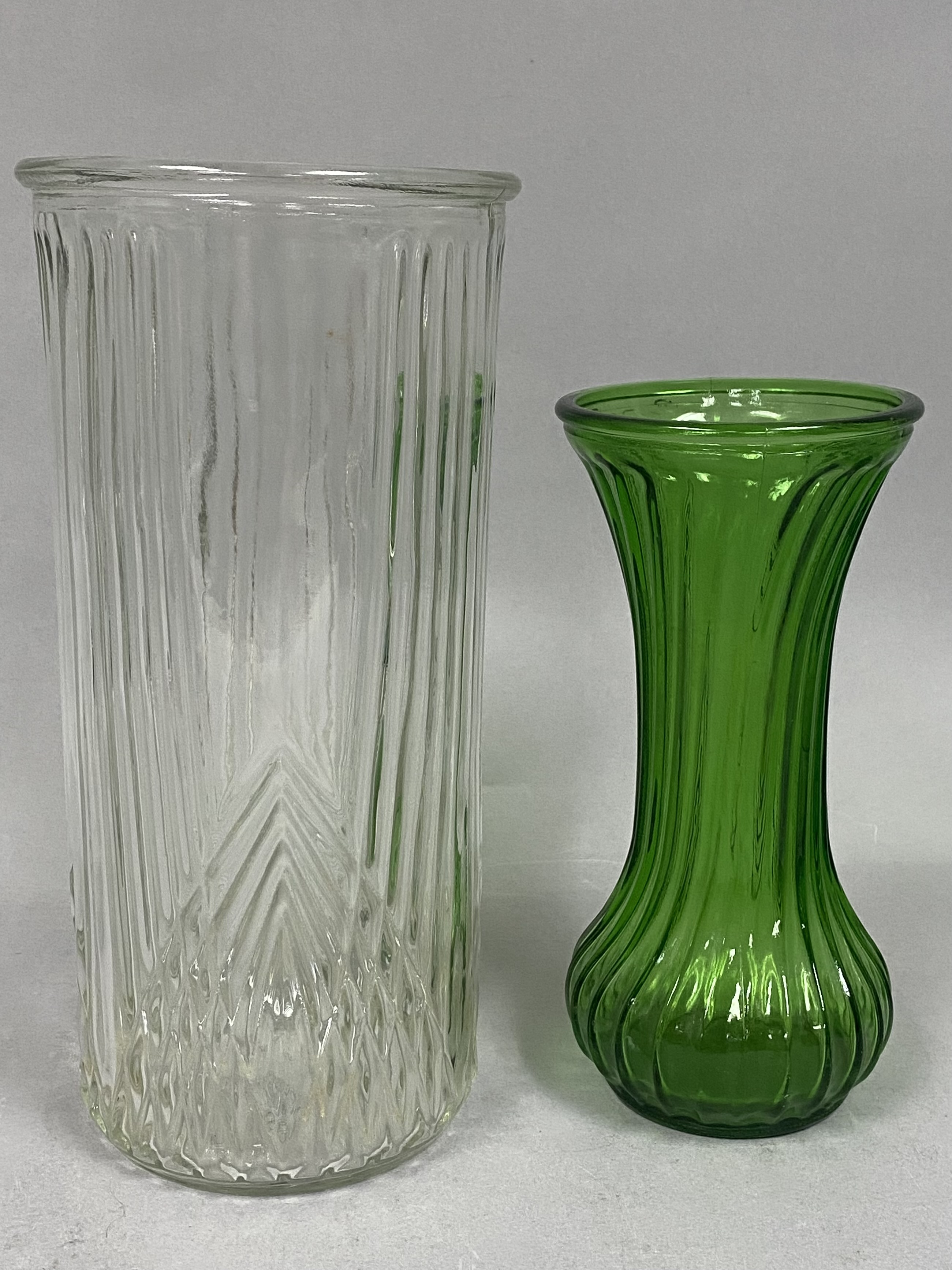 2 Hoosier Pressed Glass Vases