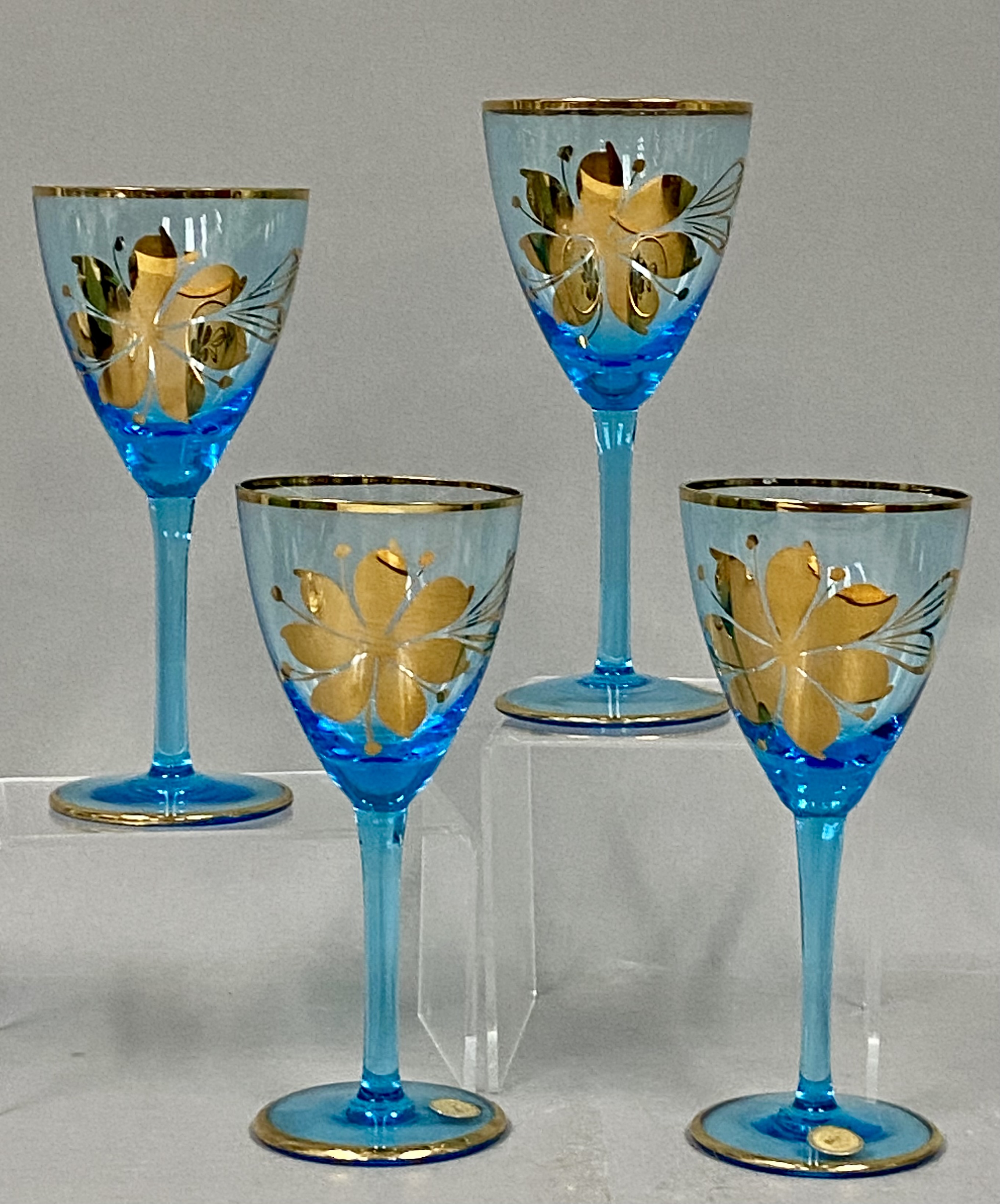 Set of Romanian Blue Glass Goblets