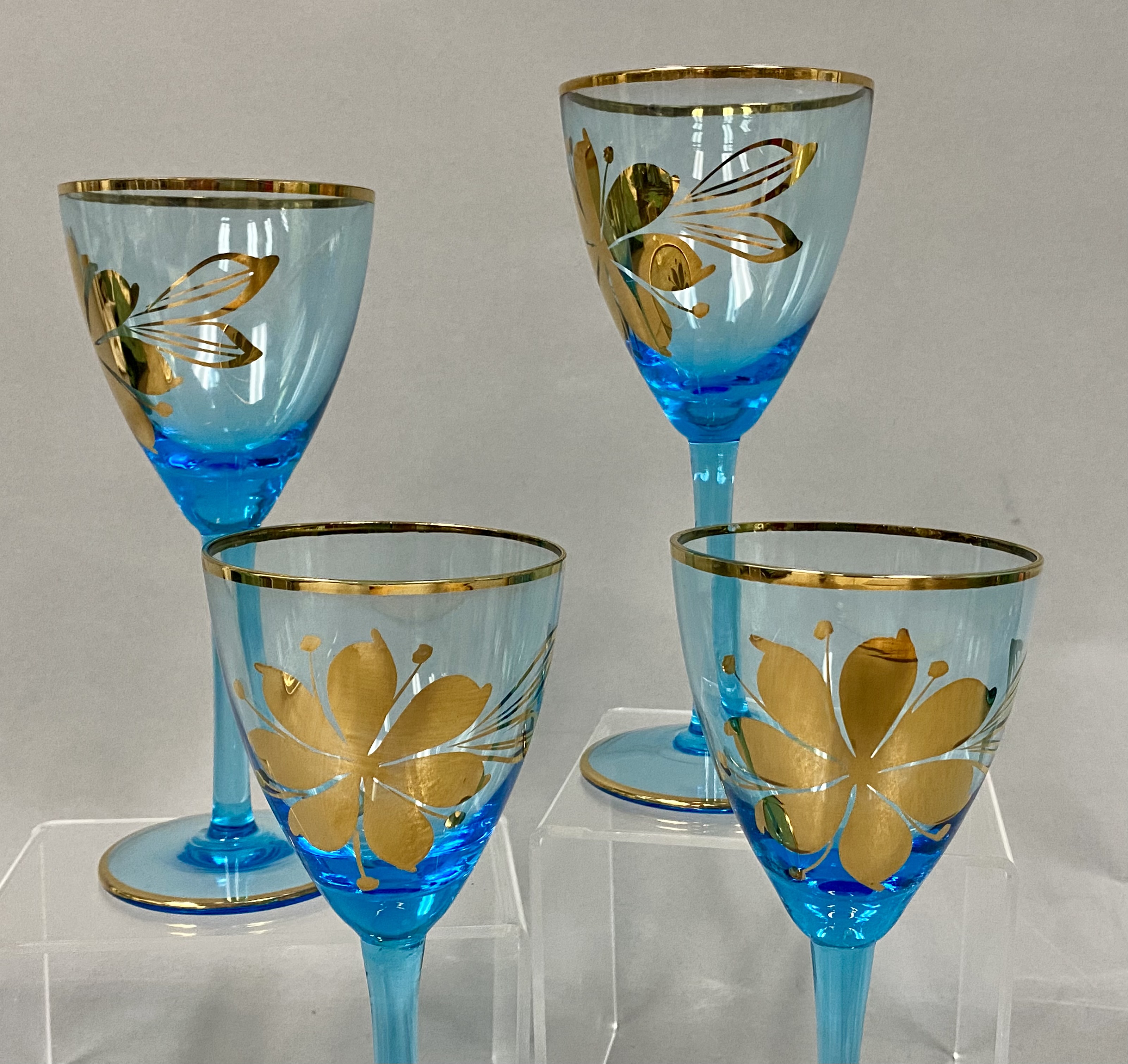 Set of Romanian Blue Glass Goblets