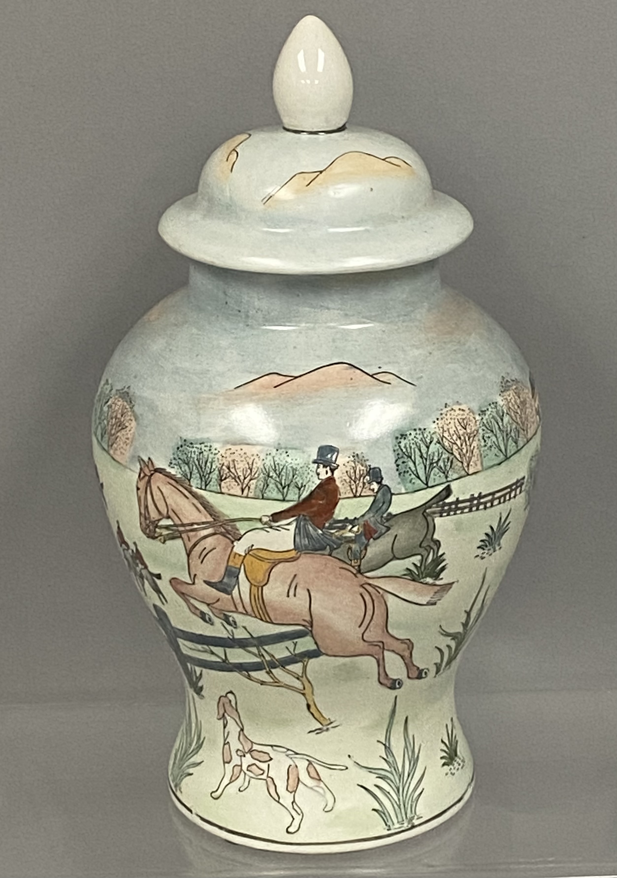 Lidded Ceramic Fox Hunt Ginger Jar