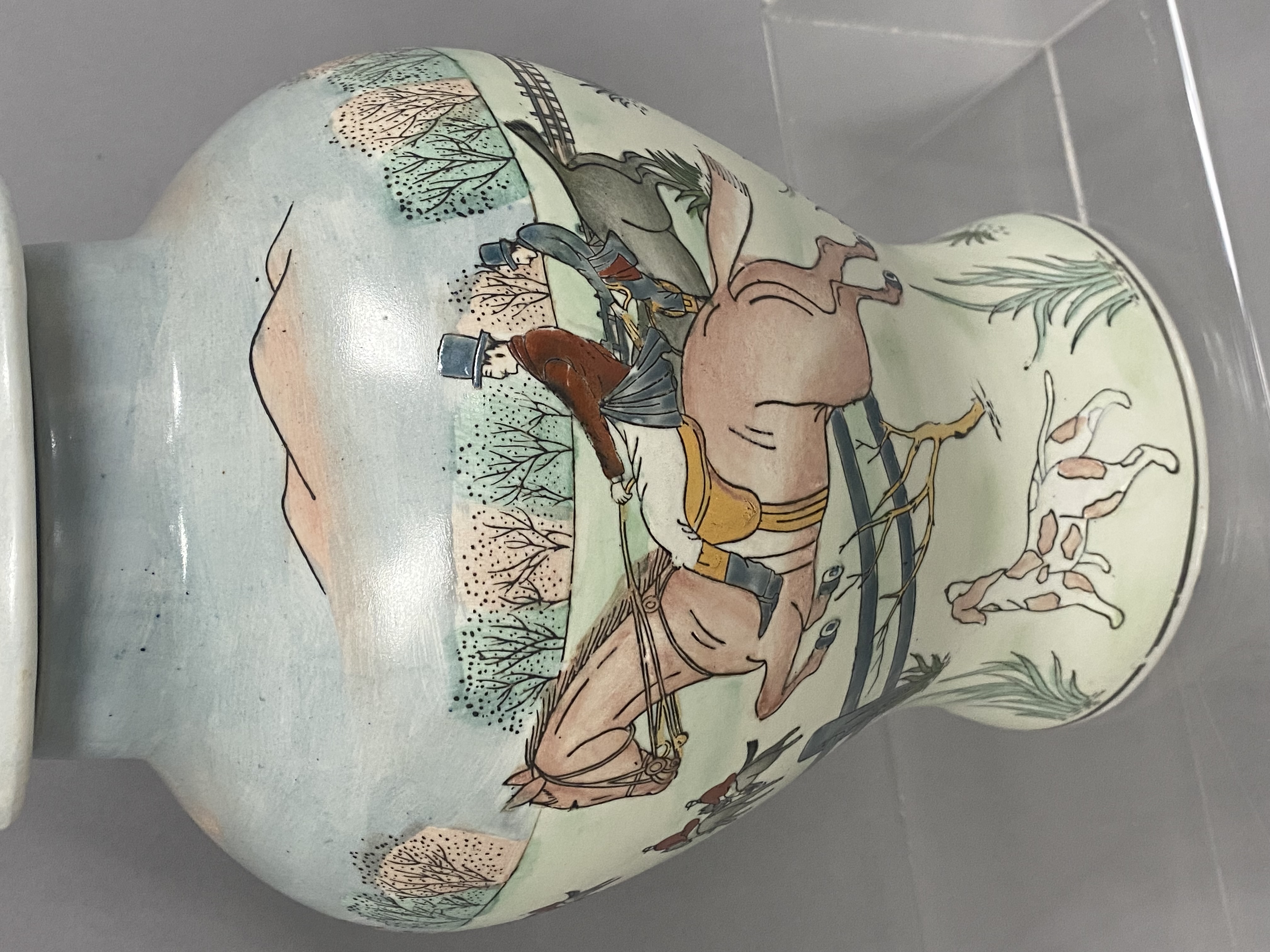 Lidded Ceramic Fox Hunt Ginger Jar