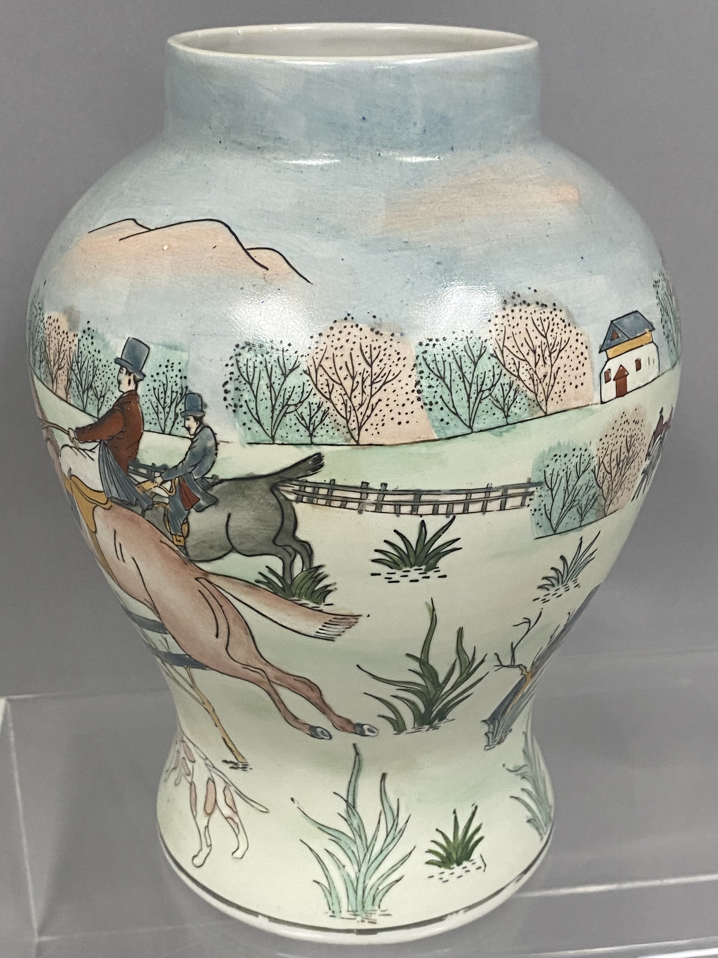 Lidded Ceramic Fox Hunt Ginger Jar