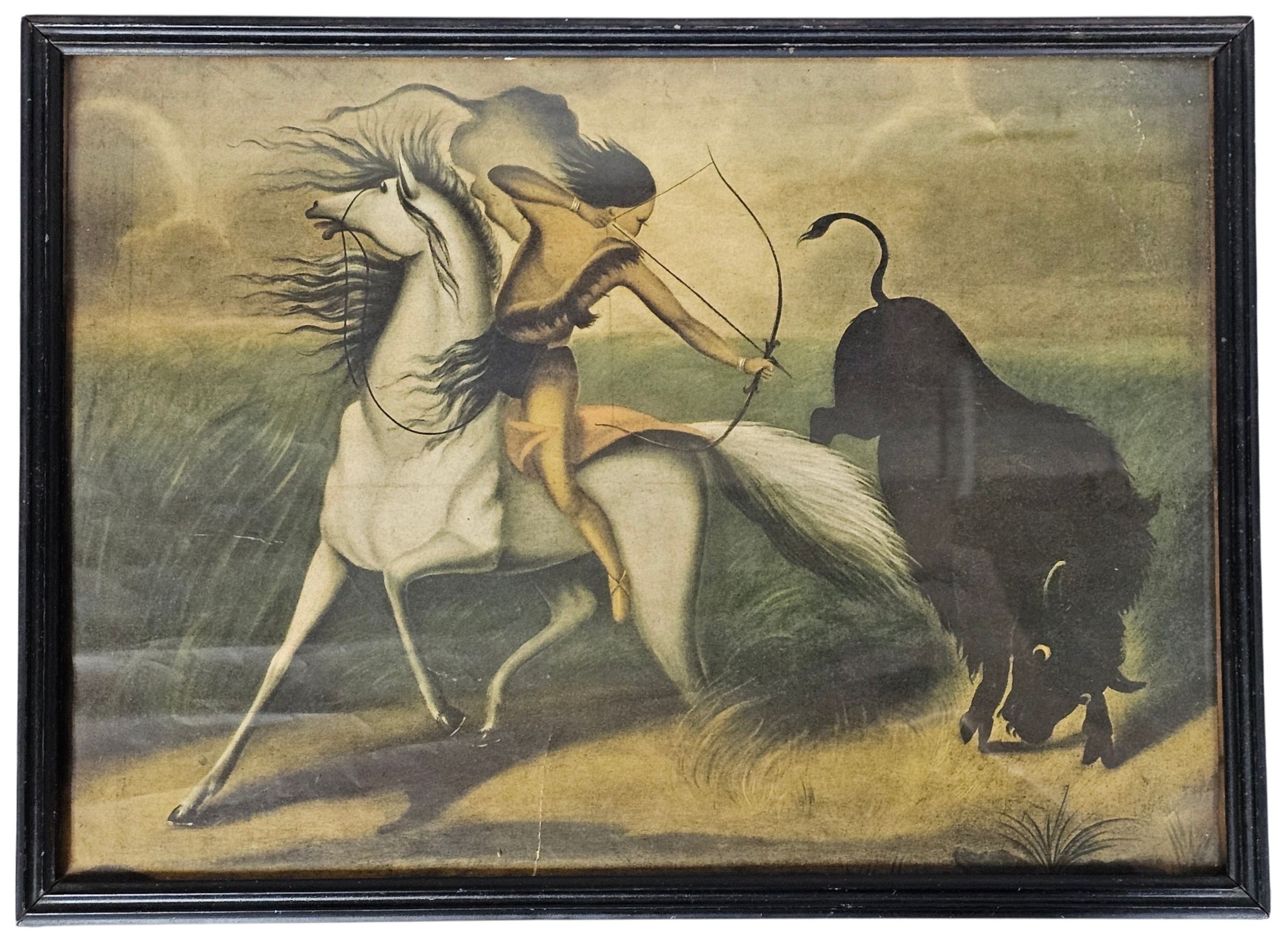 Vintage Framed Buffalo Hunter Print