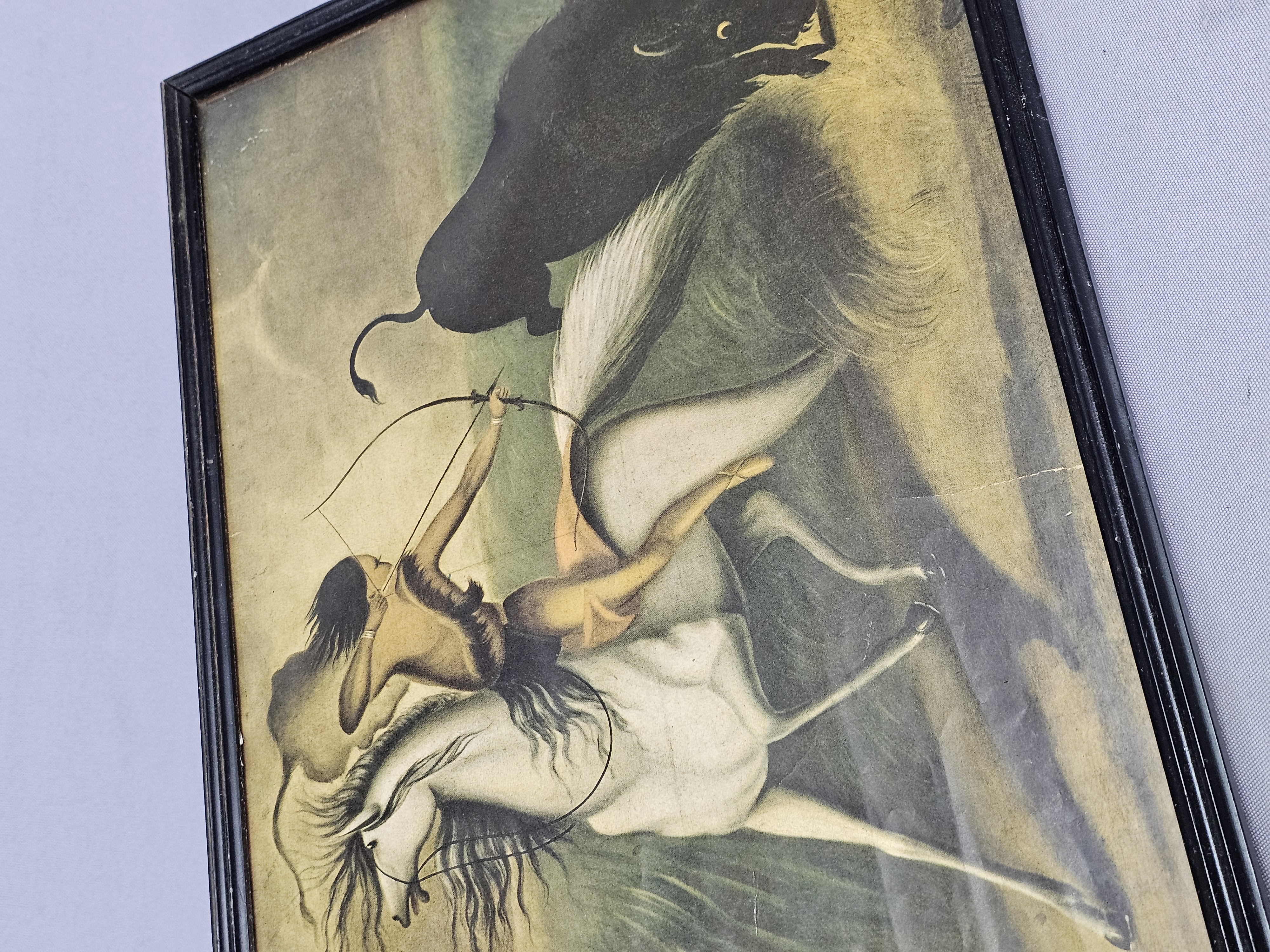 Vintage Framed Buffalo Hunter Print