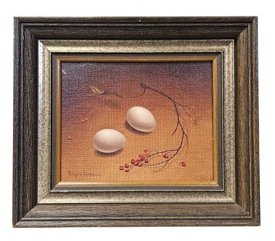 Patrick Farrell Still Life with Eggs. Patrick Farrell (American, 1940-2016) executed this oil on 