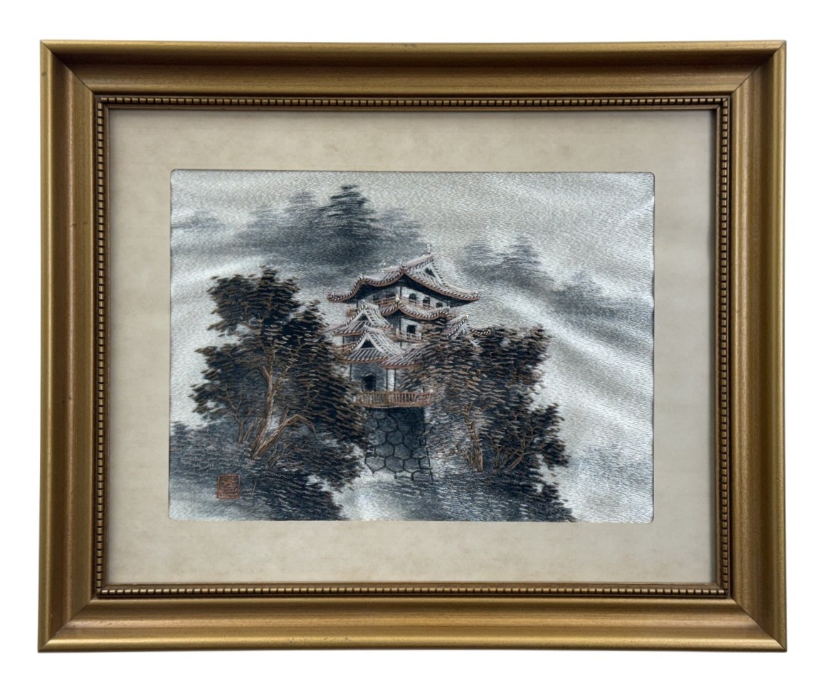Framed Japanese Silk Landscape Embroidery