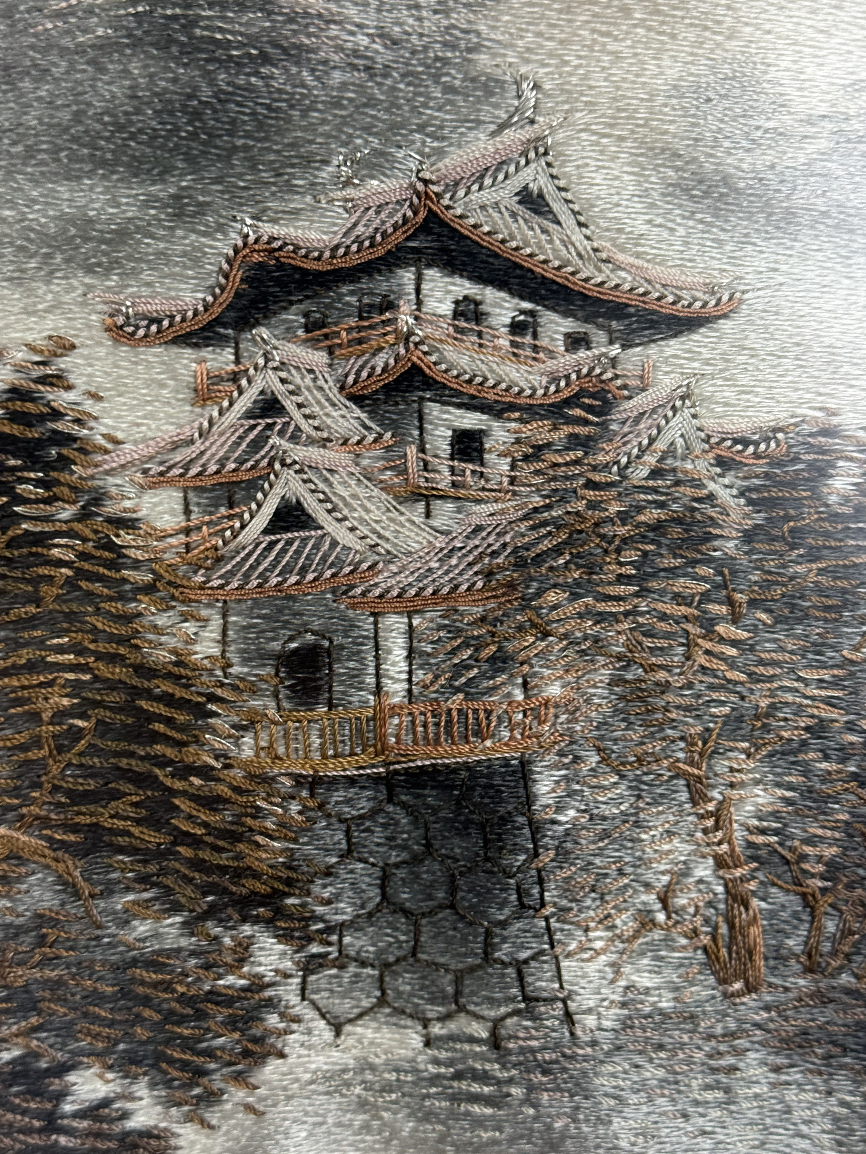 Framed Japanese Silk Landscape Embroidery