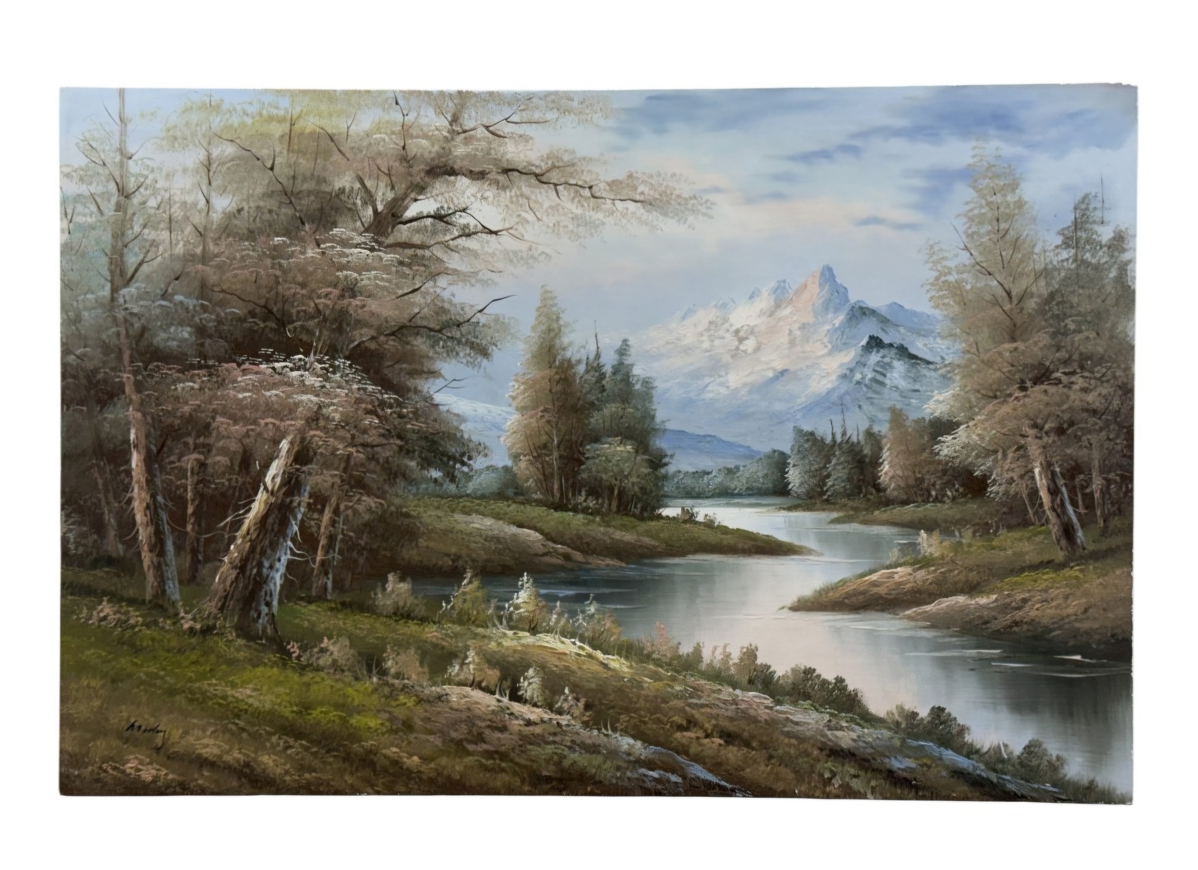 Morley, Mountain River Landscape Oil
