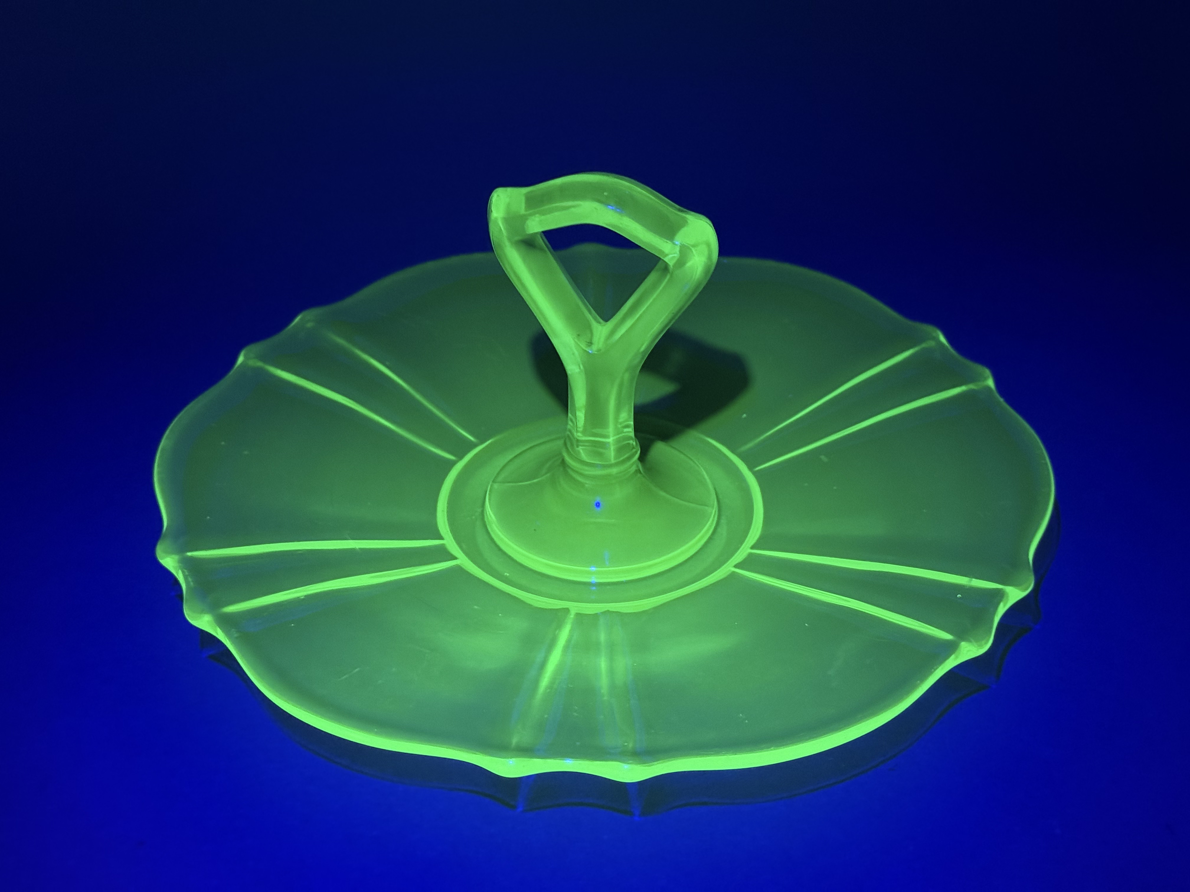 Teal Uranium Glass Handled Server