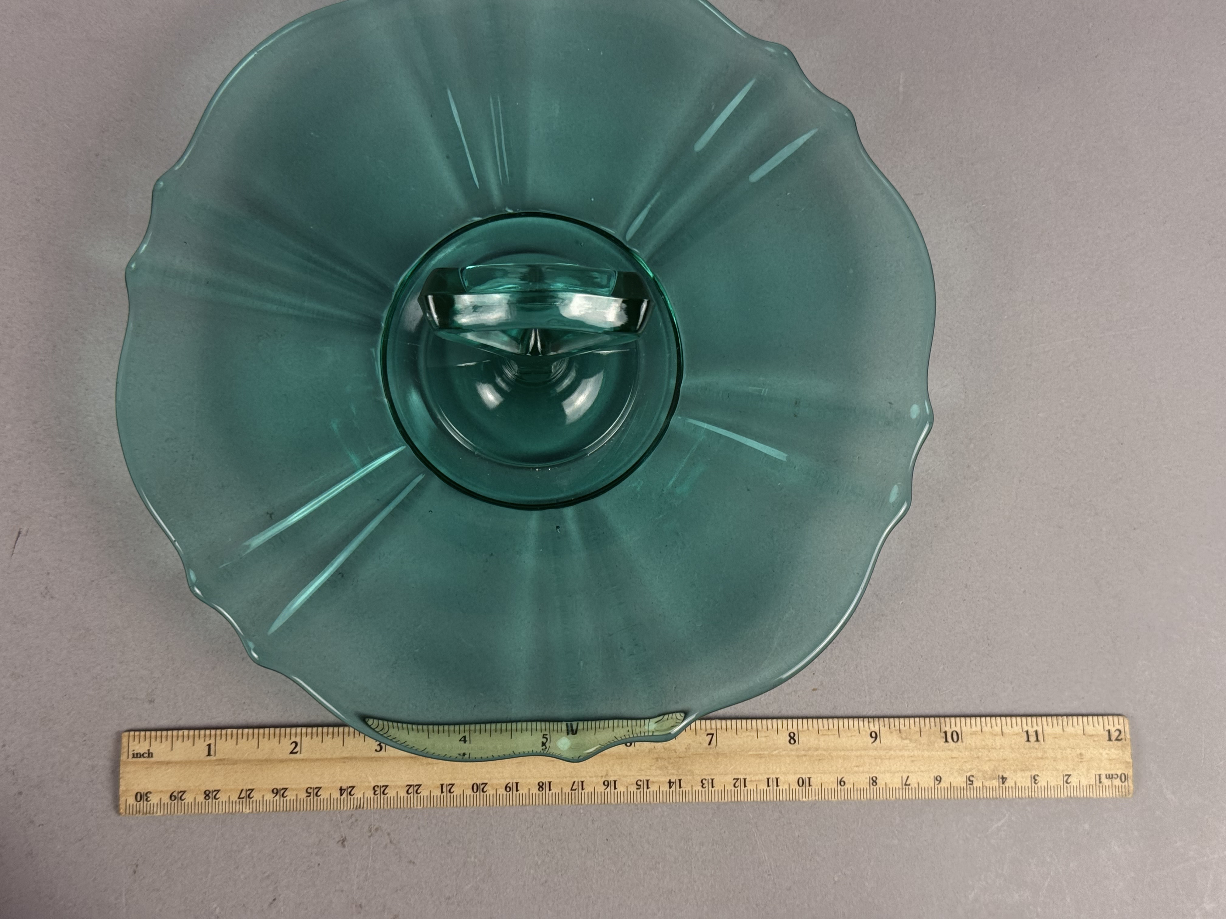Teal Uranium Glass Handled Server