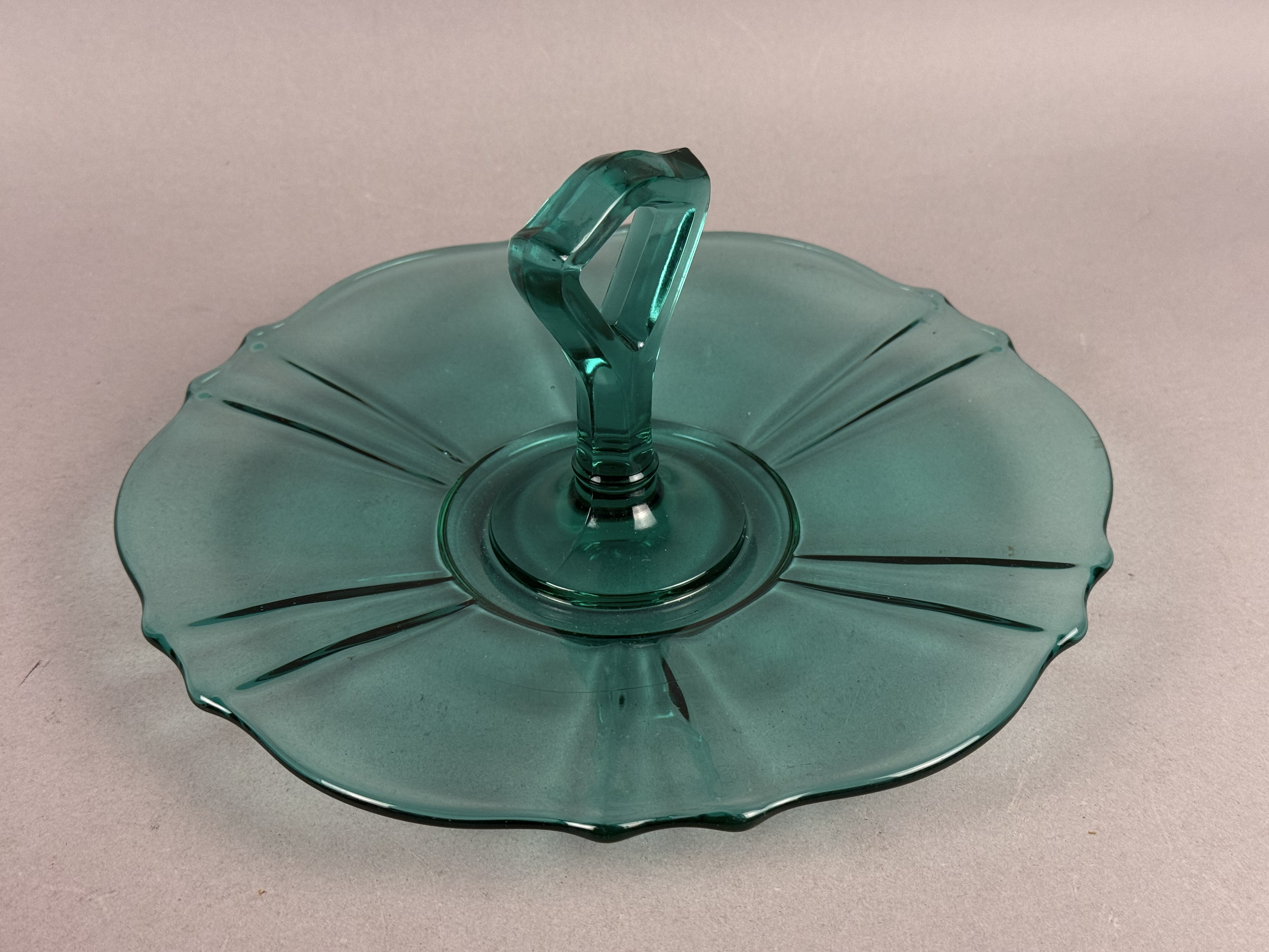 Teal Uranium Glass Handled Server