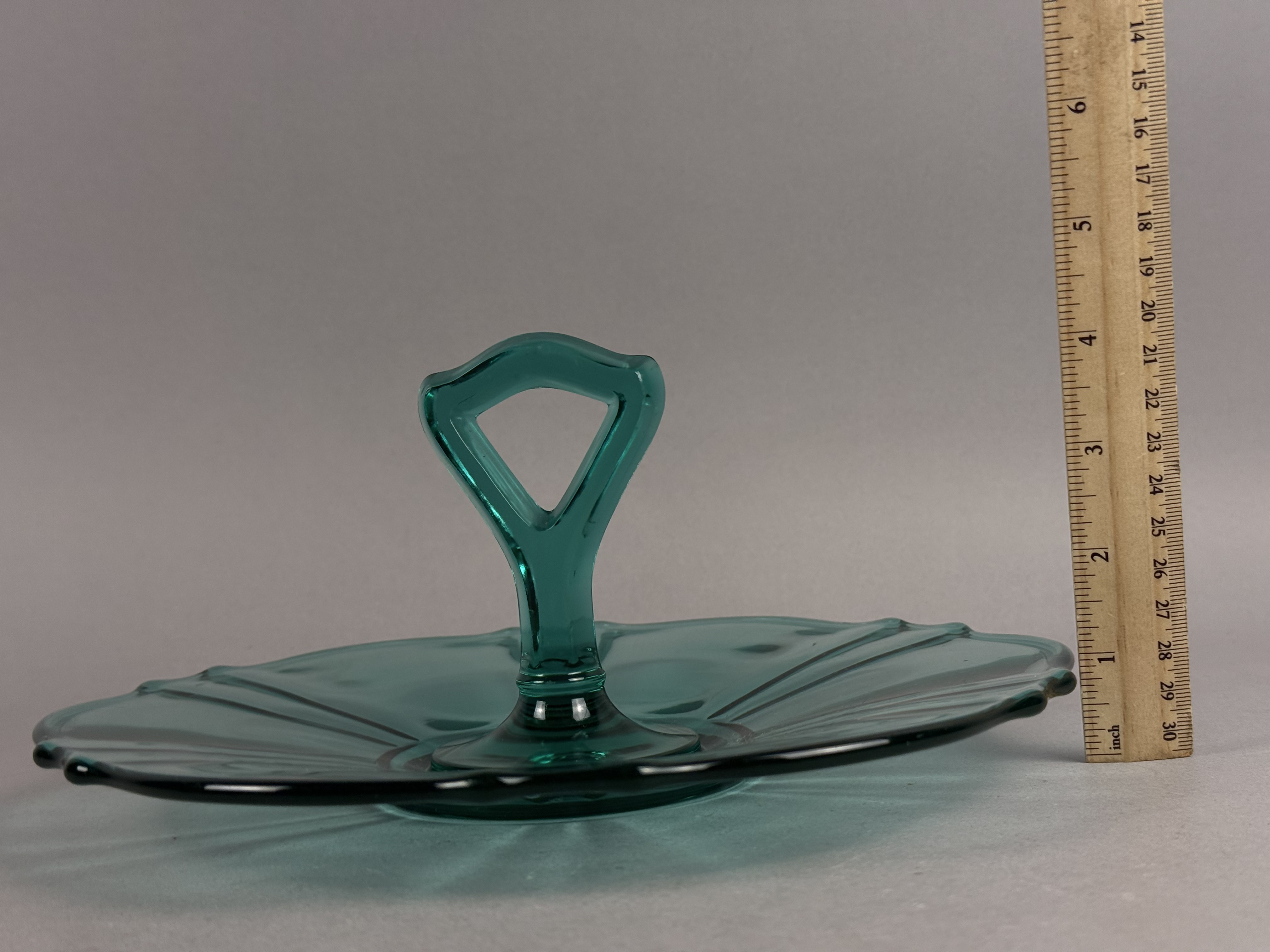 Teal Uranium Glass Handled Server
