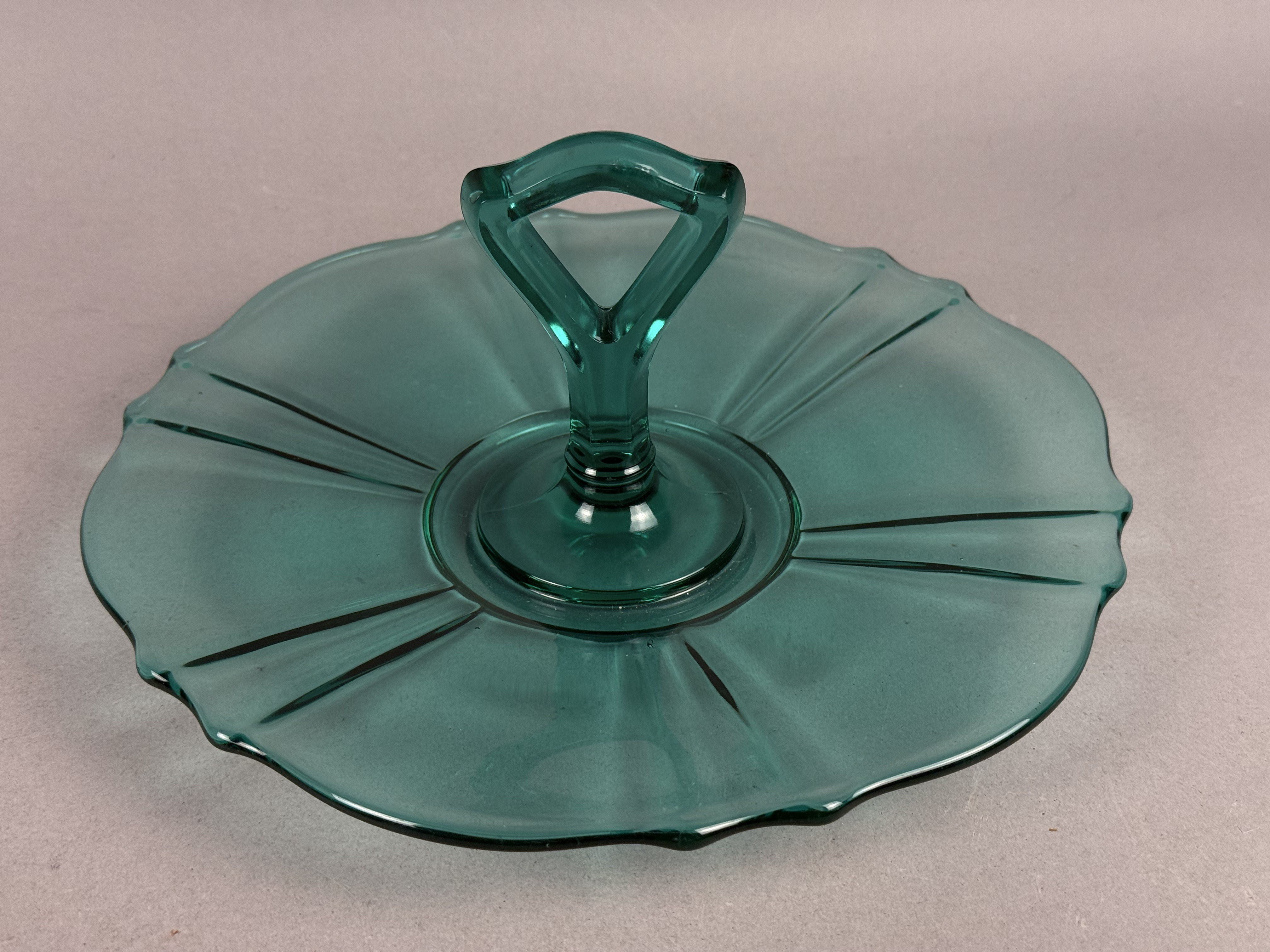 Teal Uranium Glass Handled Server