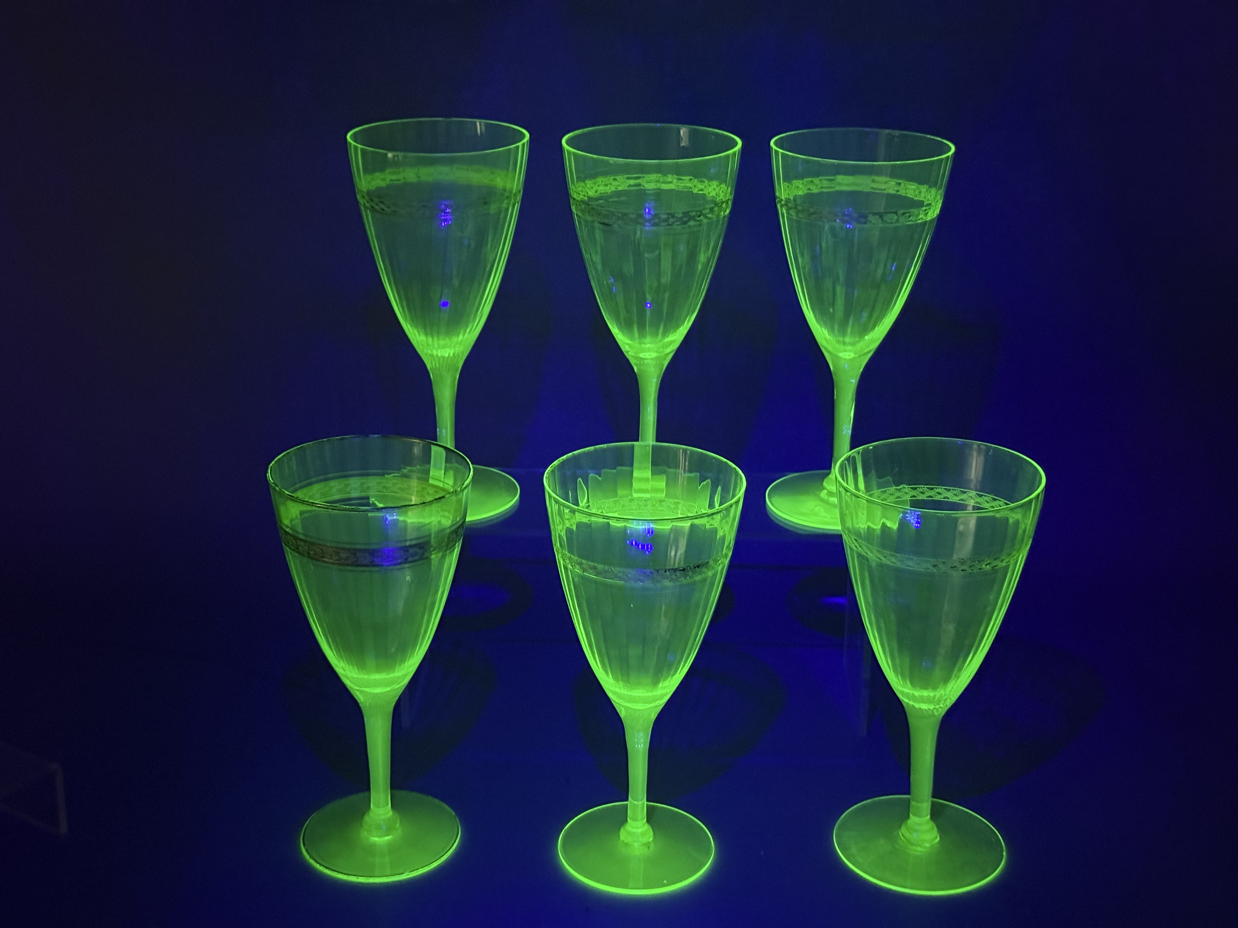 Set of Six Uranium Glass Goblets