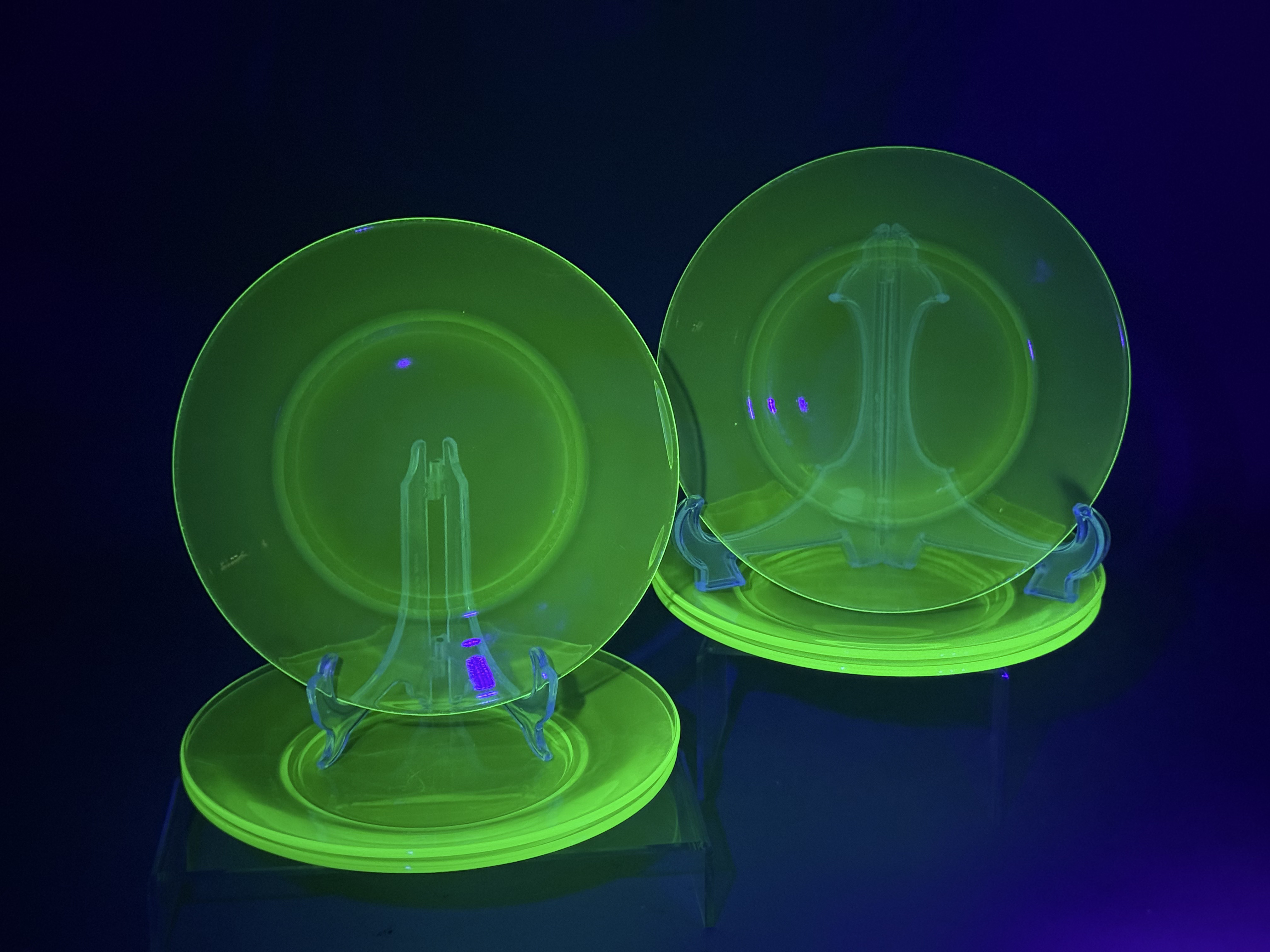 Six Green Uranium Glass Plates