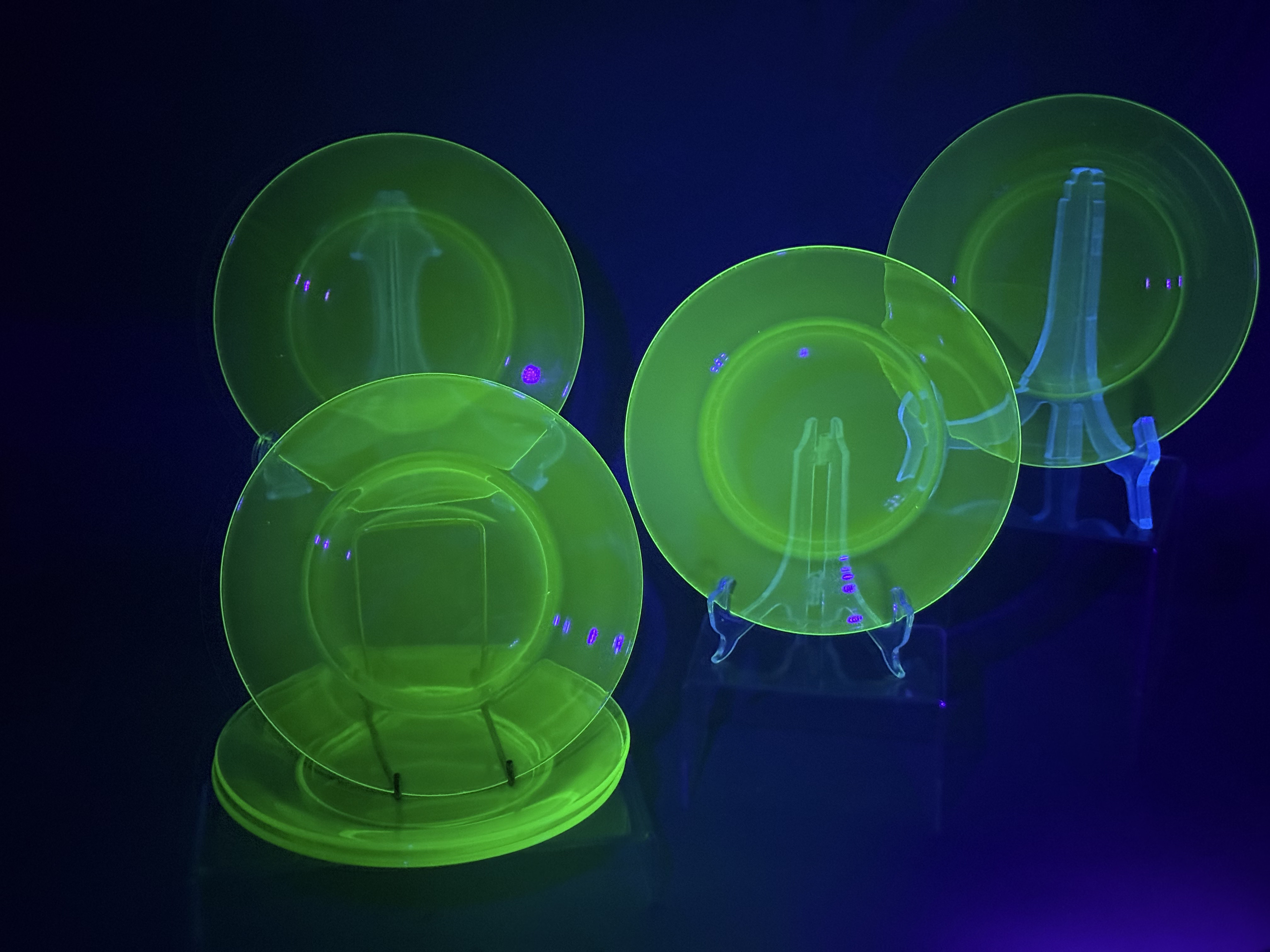 Six Green Uranium Glass Plates