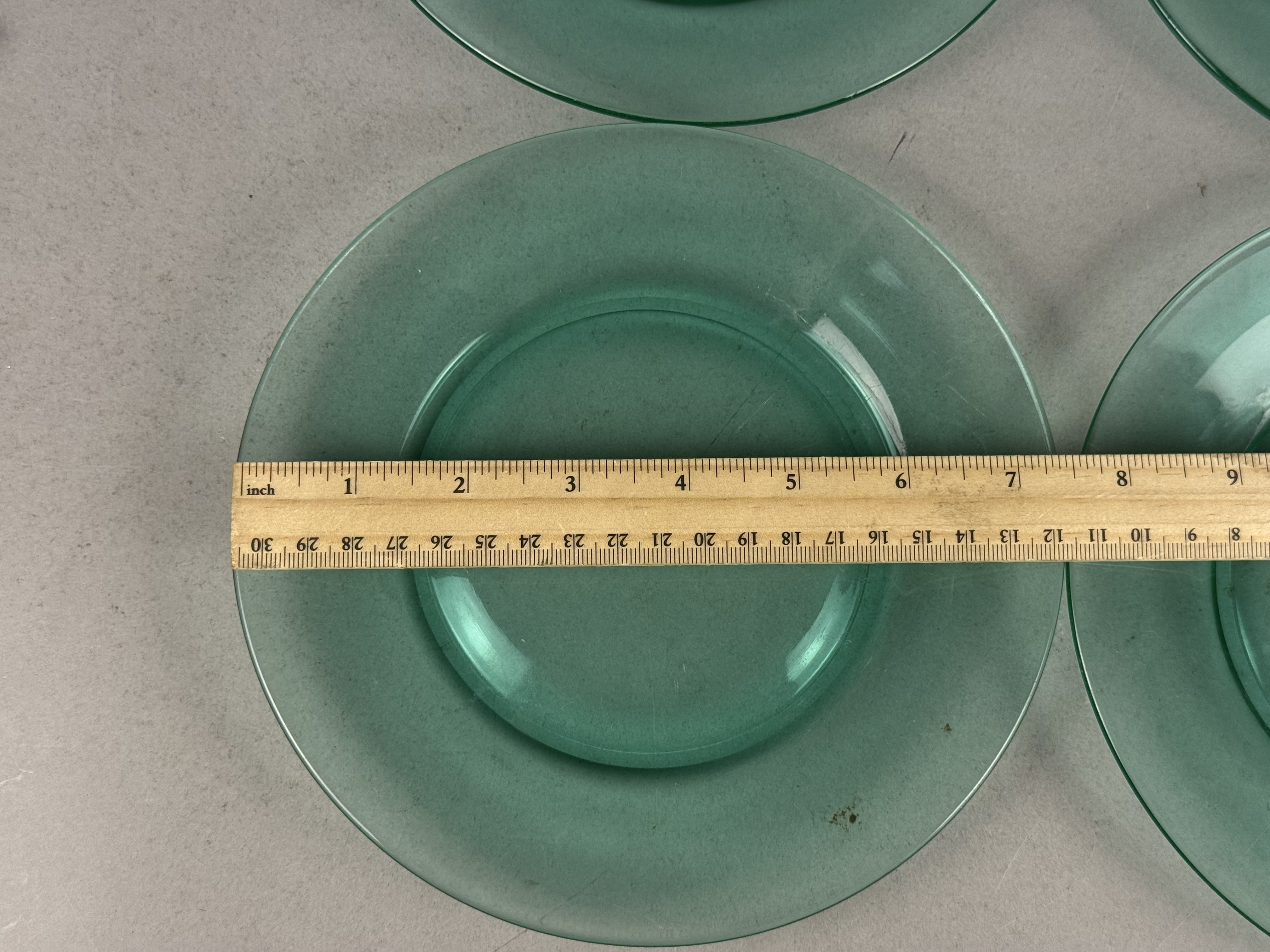 Six Green Uranium Glass Plates