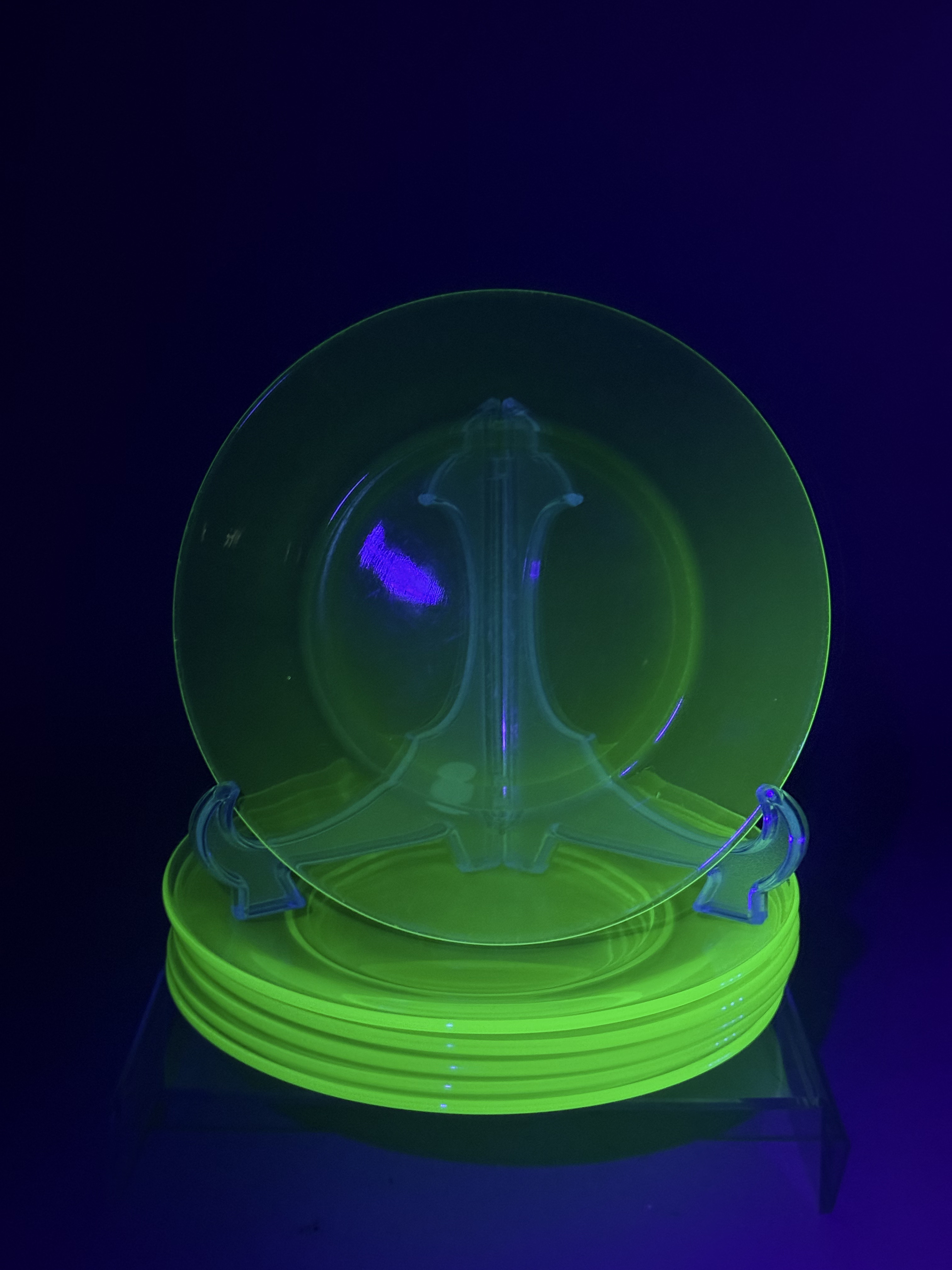 Six Green Uranium Glass Plates