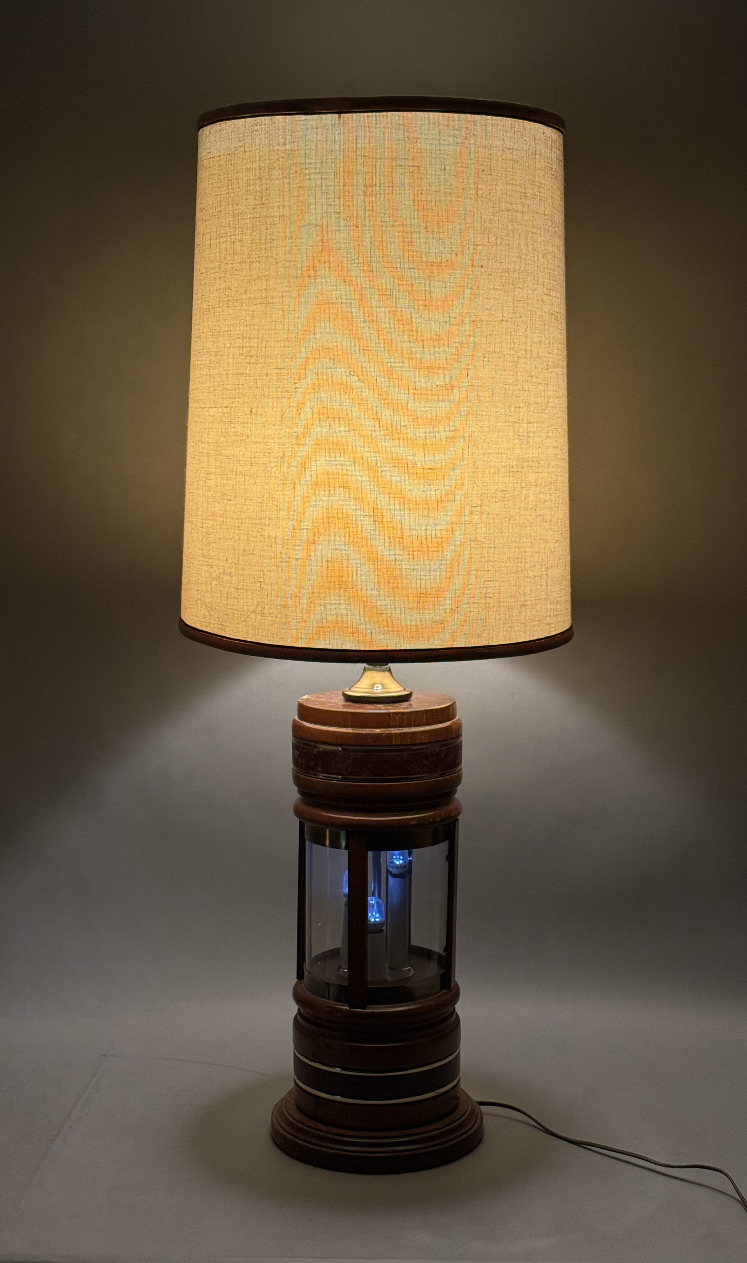 Mid-Century Wood and Brass Night-Light Table Lamp
