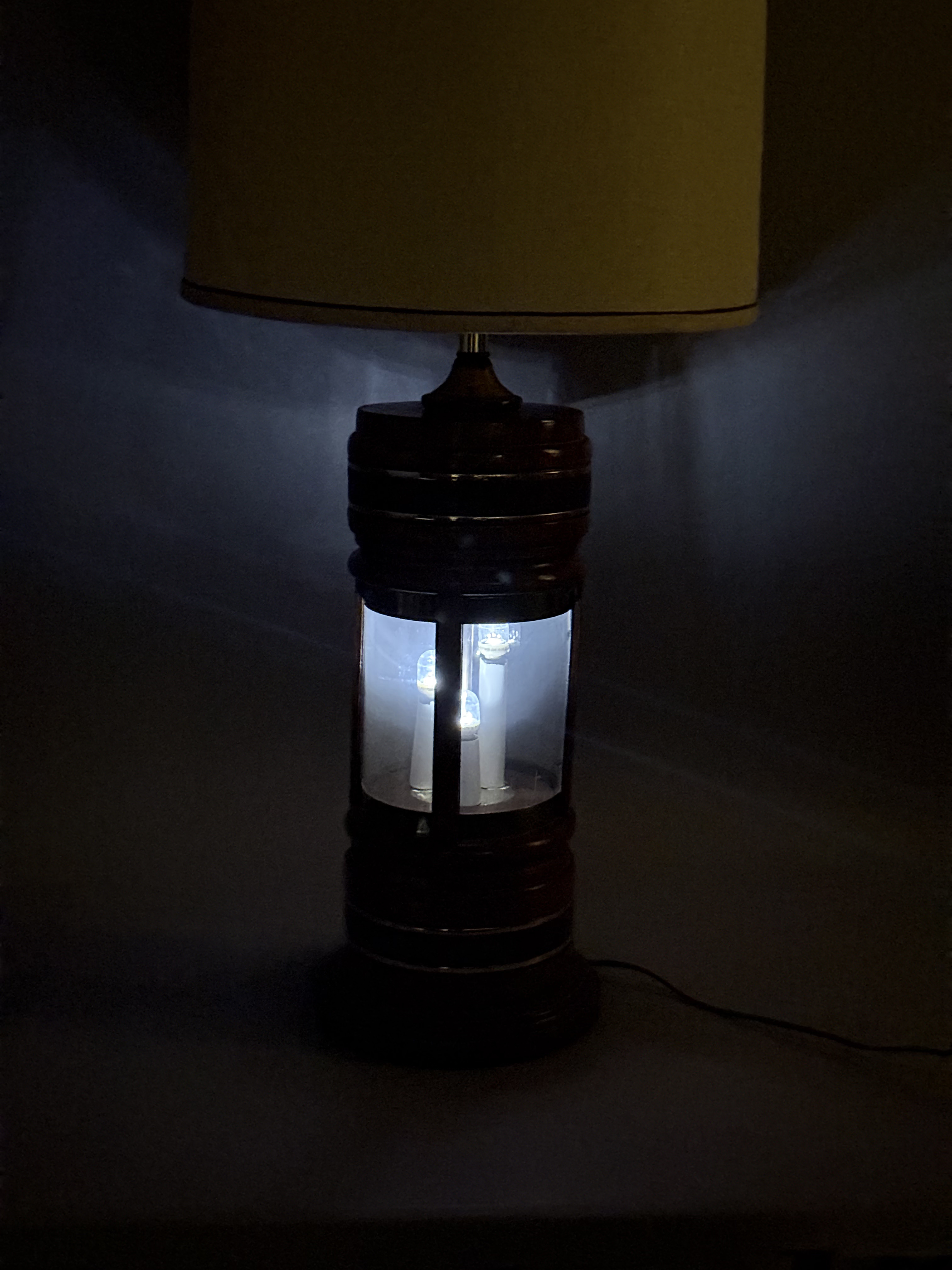Mid-Century Wood and Brass Night-Light Table Lamp