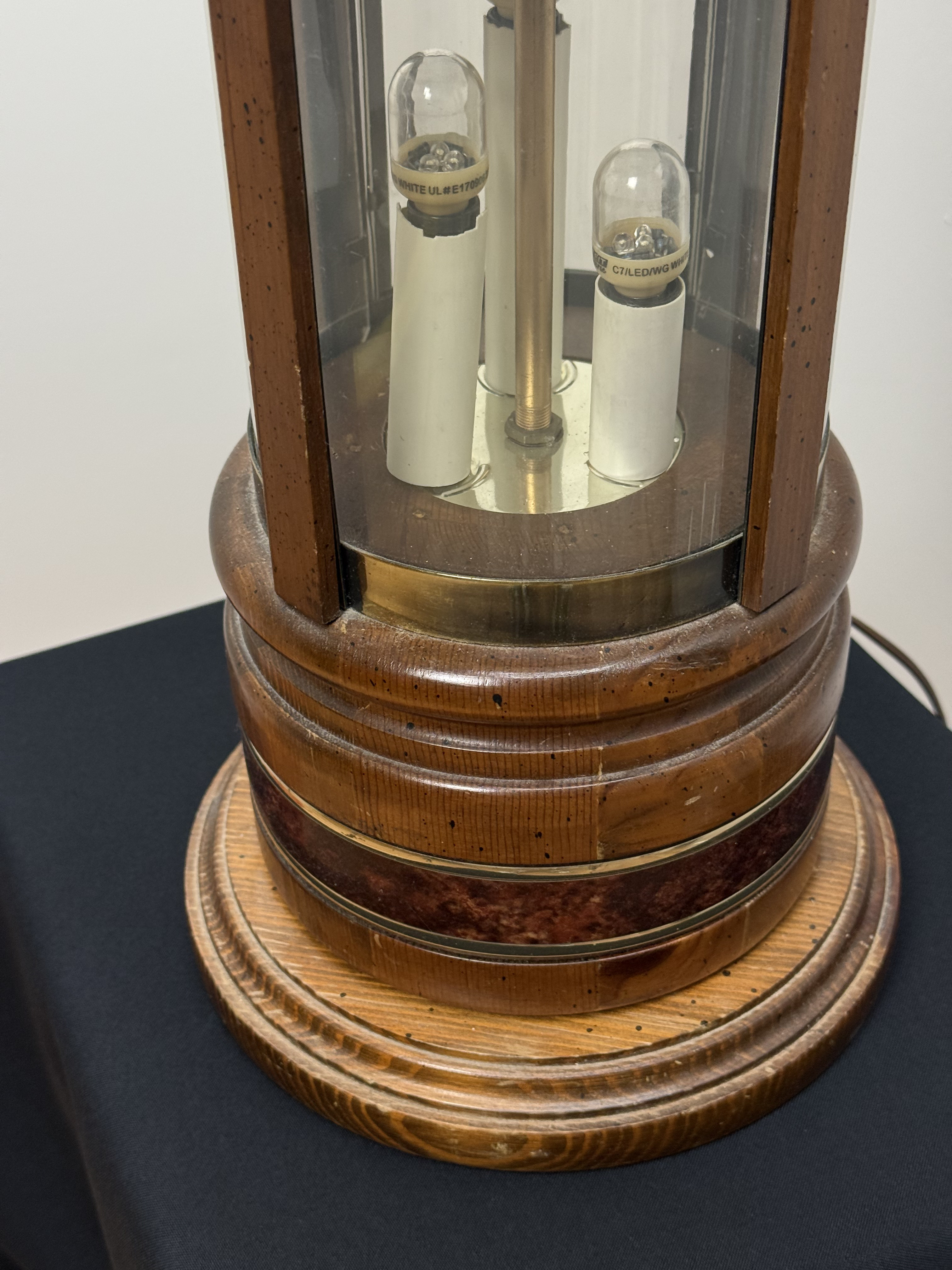 Mid-Century Wood and Brass Night-Light Table Lamp