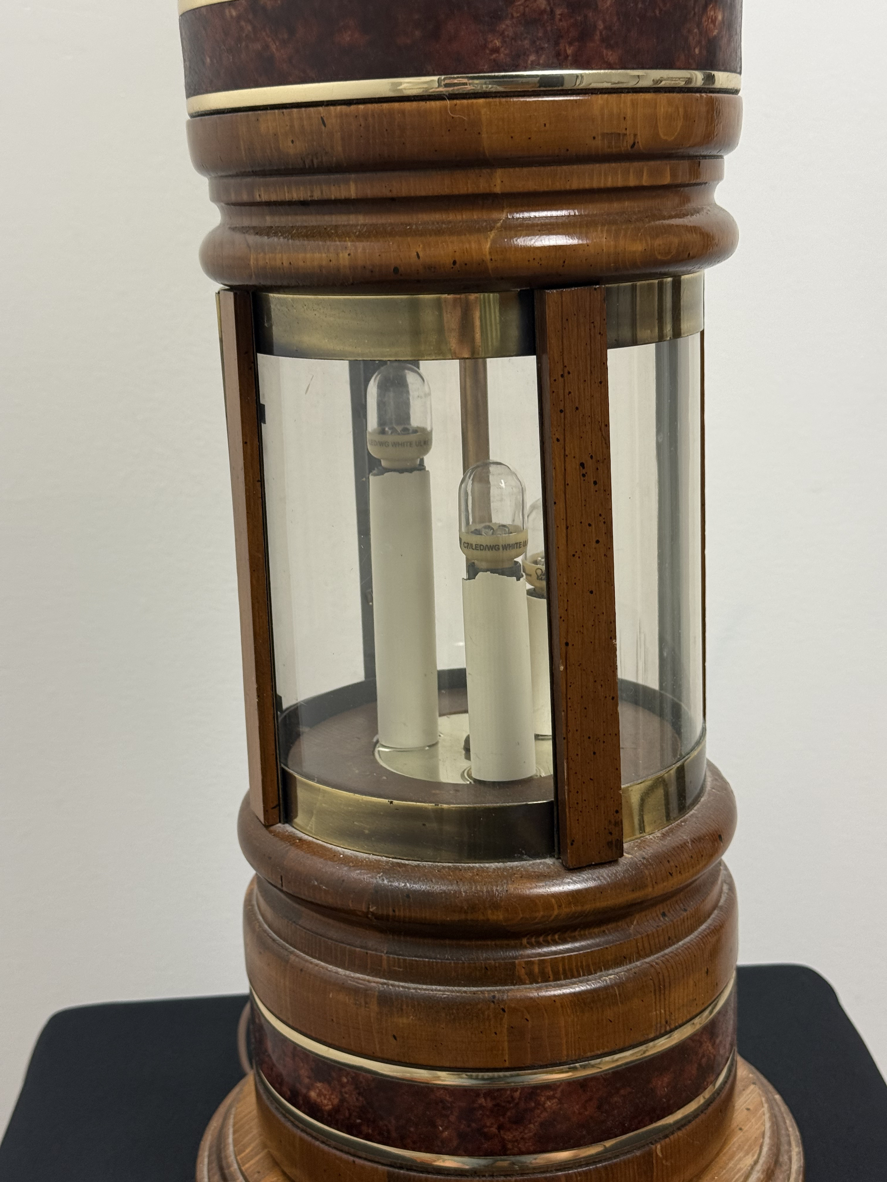Mid-Century Wood and Brass Night-Light Table Lamp