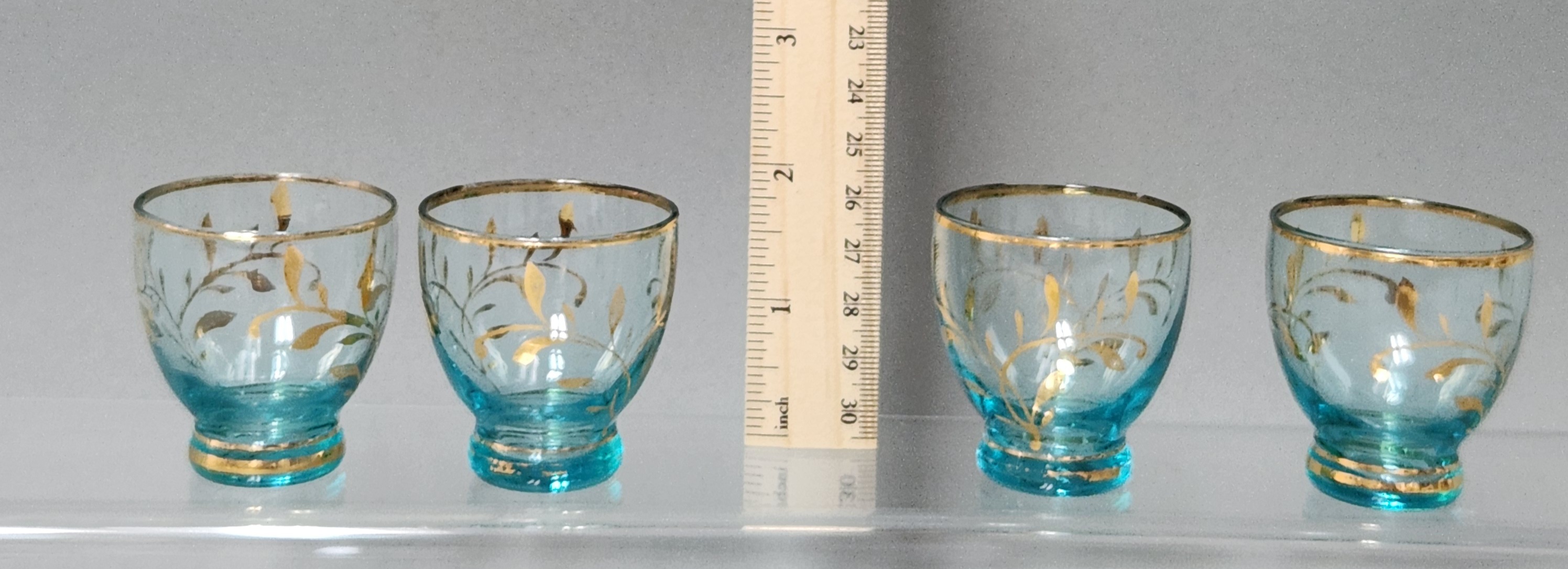Five-Piece Gilt Blue Glass Barware