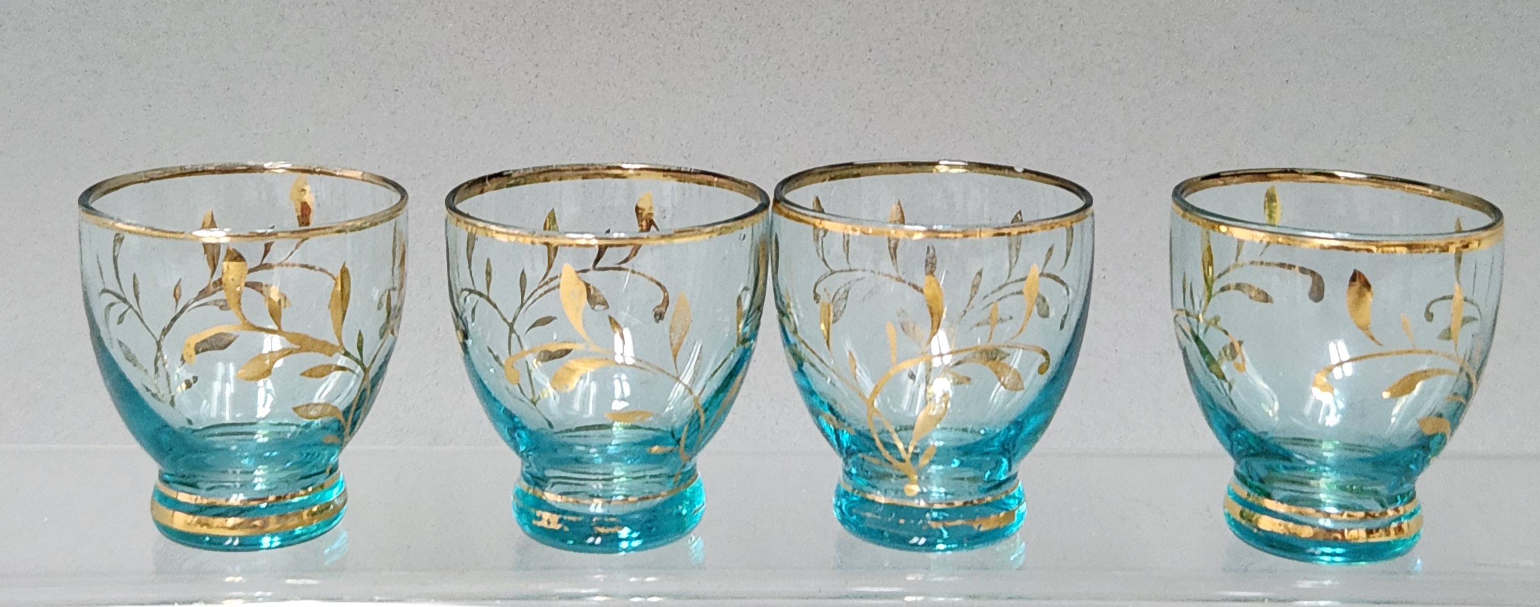 Five-Piece Gilt Blue Glass Barware