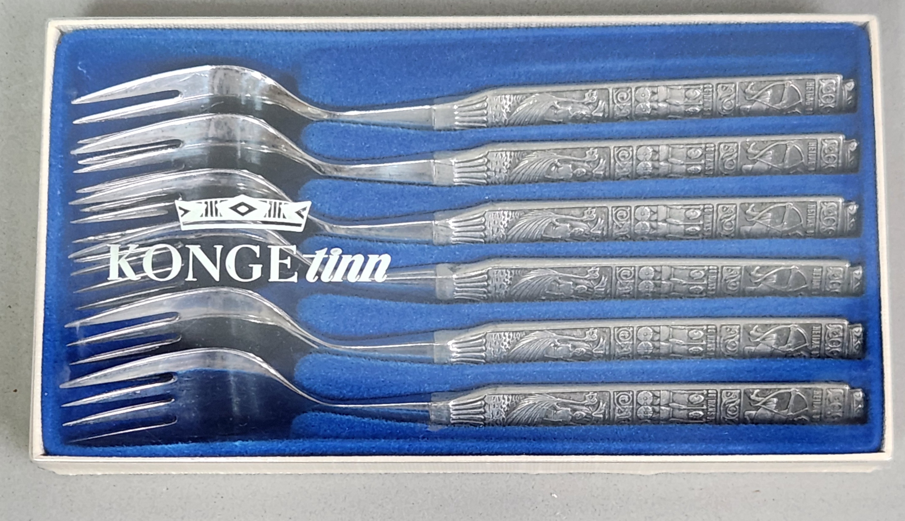 Six Konge-Tinn Norwegian Pewter Forks
