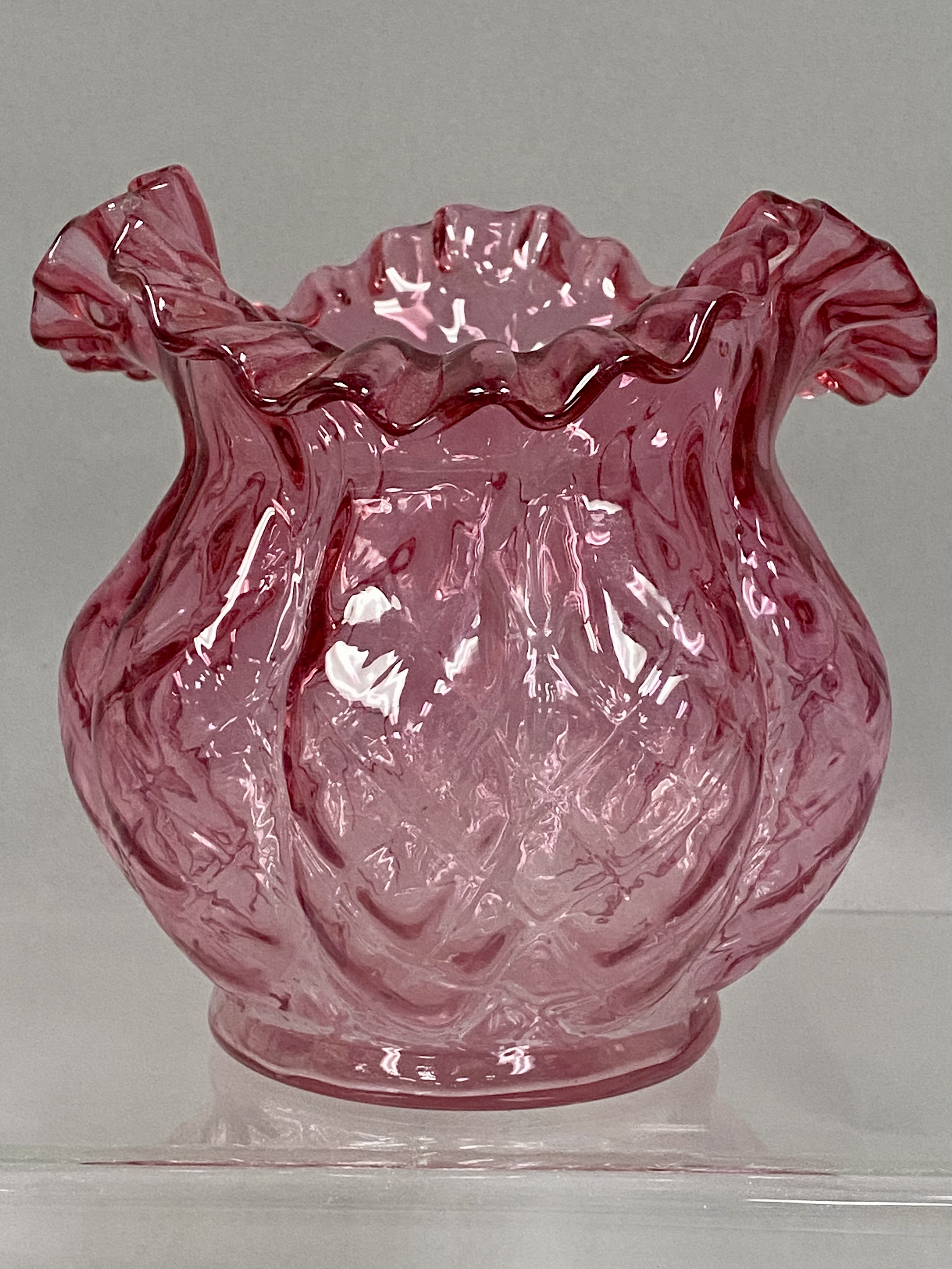 Fenton Cranberry Diamond Optic Vase