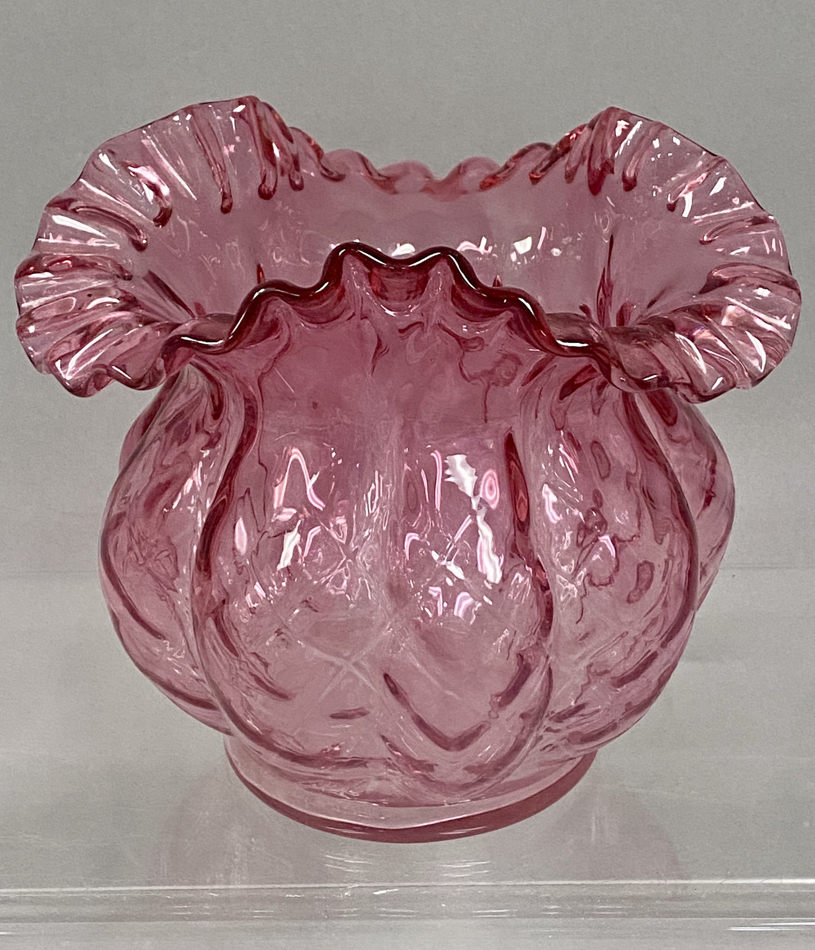 Fenton Cranberry Diamond Optic Vase