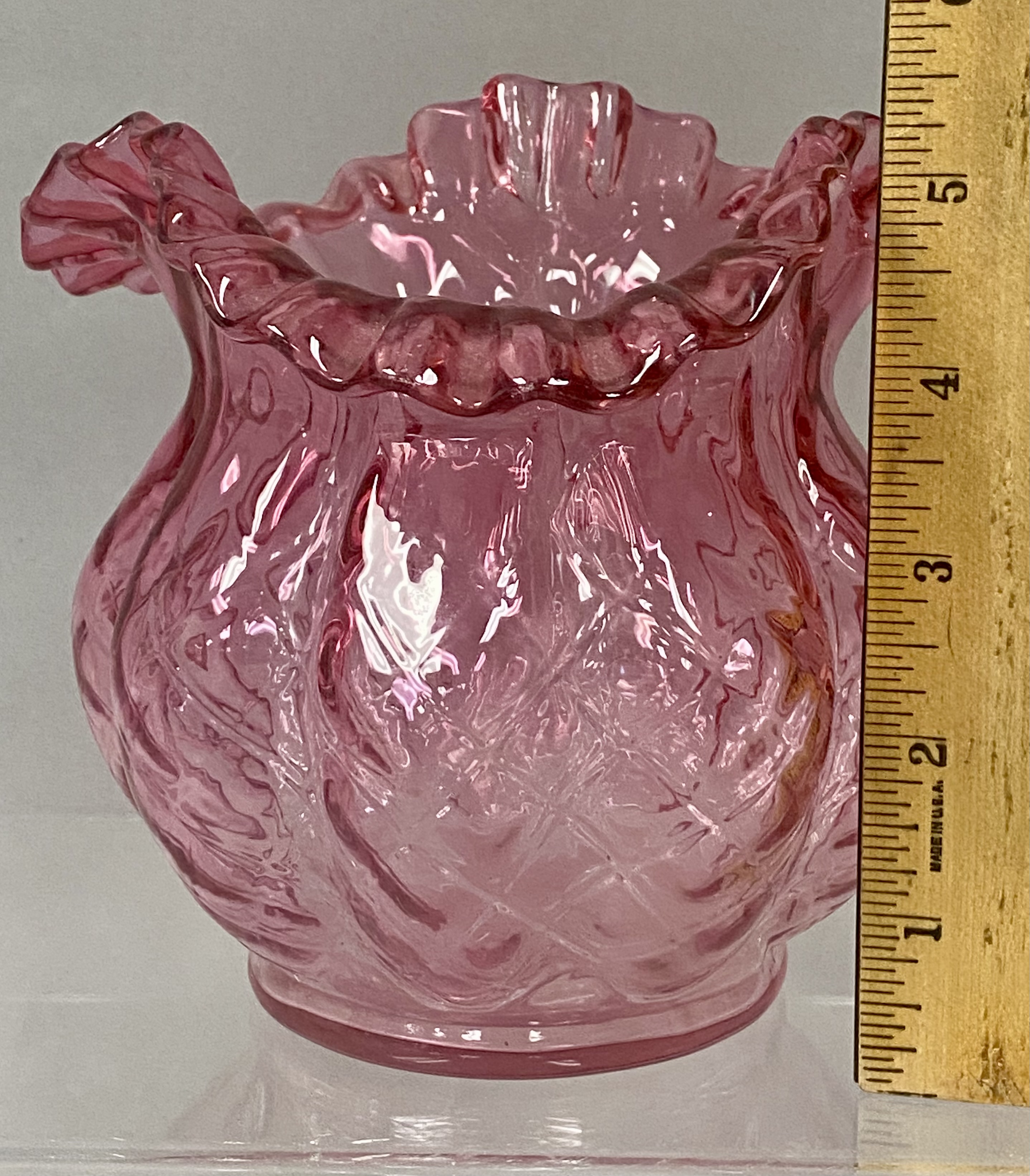 Fenton Cranberry Diamond Optic Vase