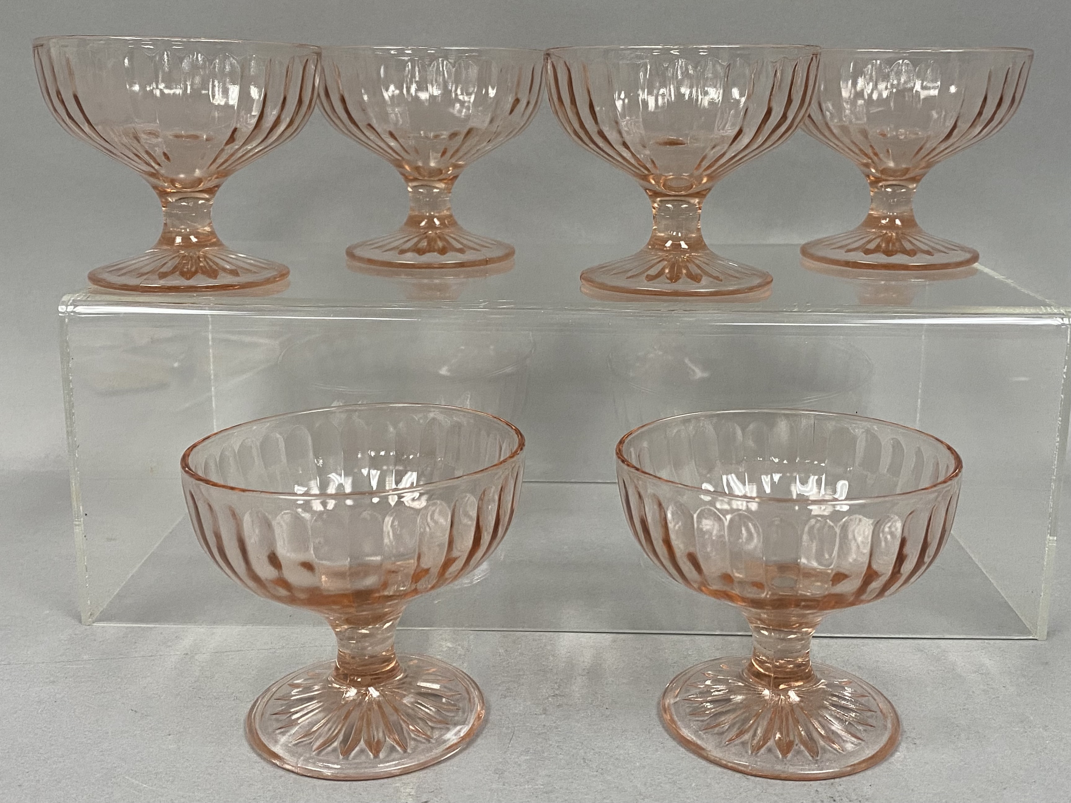 Set of Six Pink Block Optic Sherbets