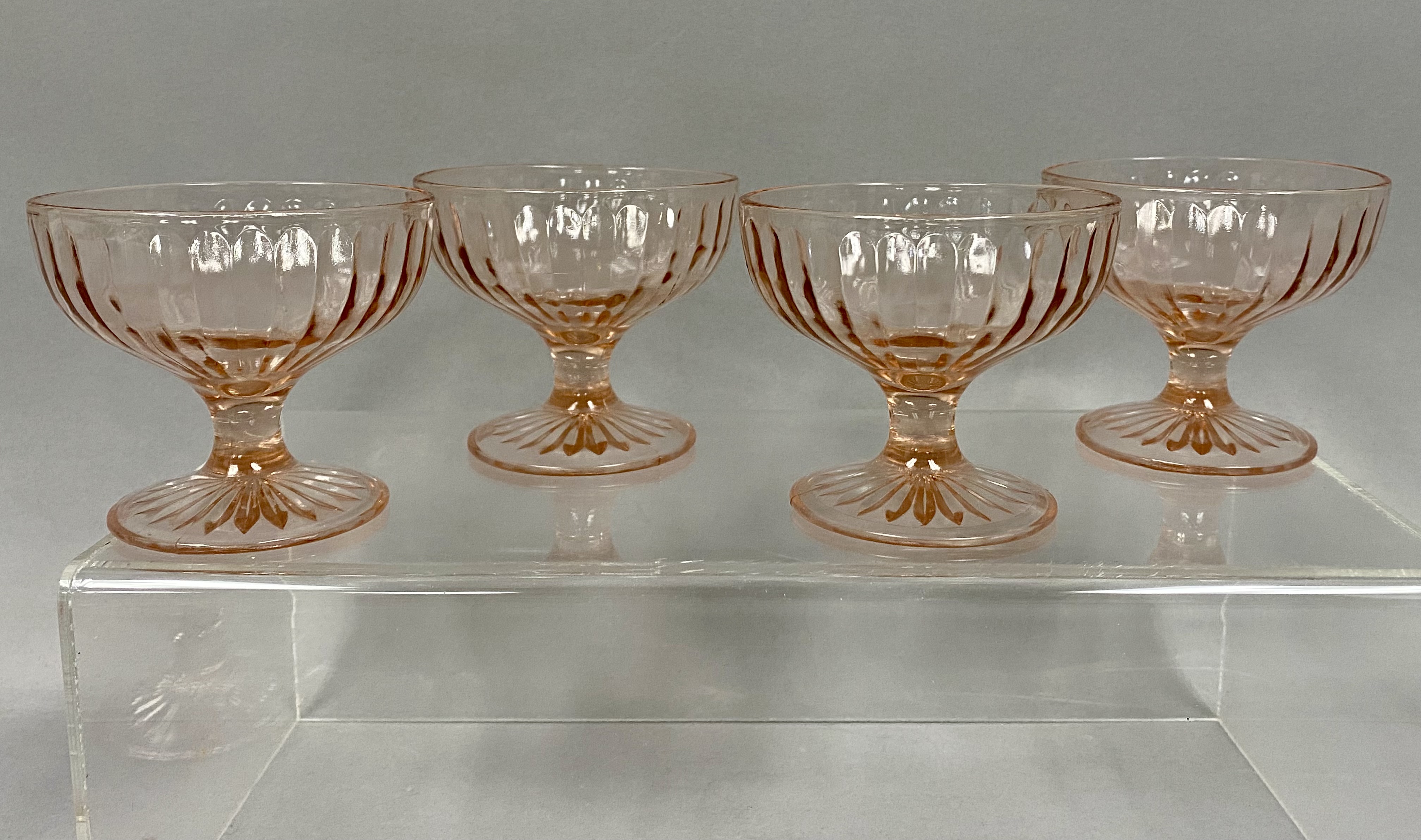 Set of Six Pink Block Optic Sherbets