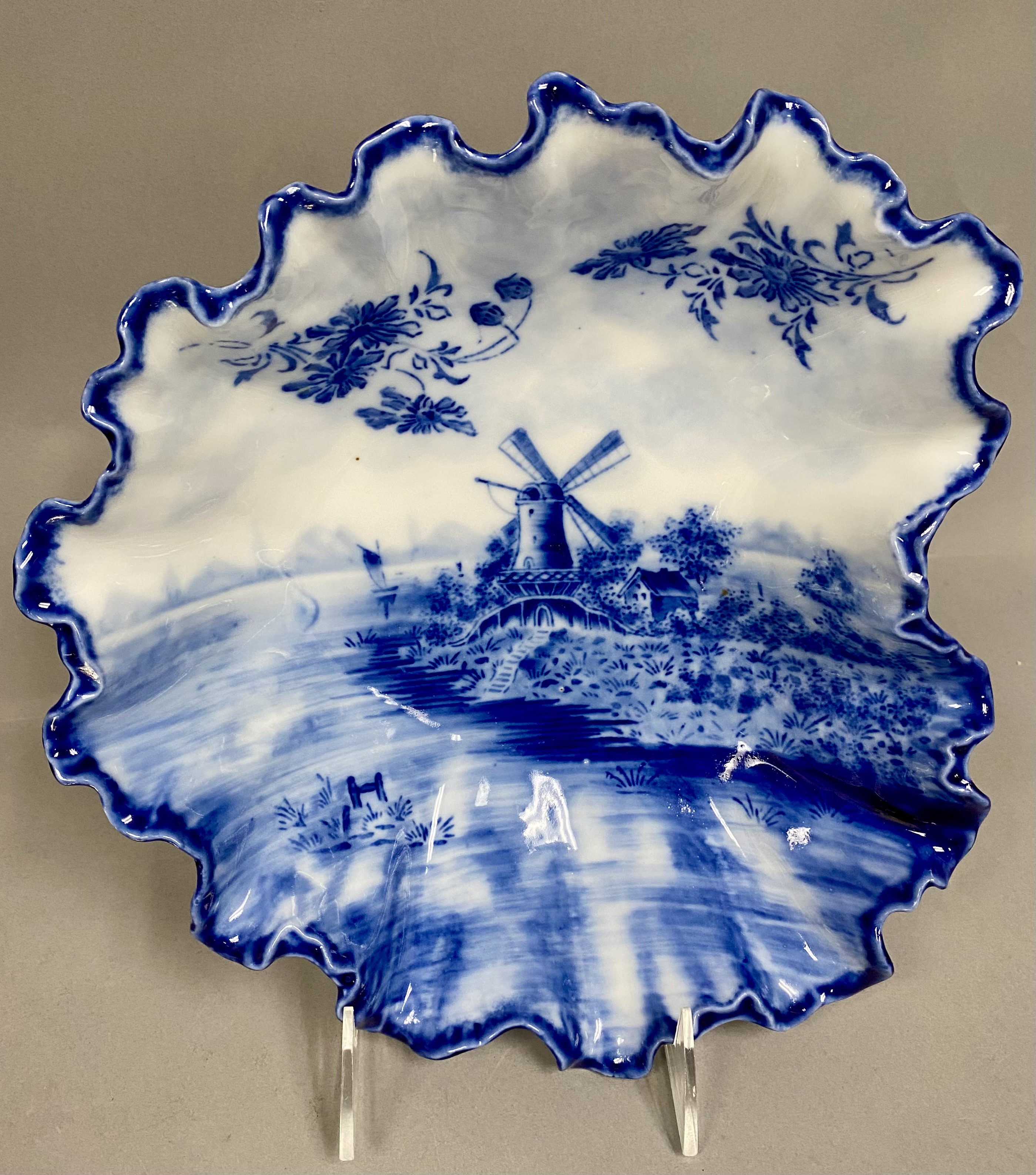 Flow Blue Dutch Windmill Bowl