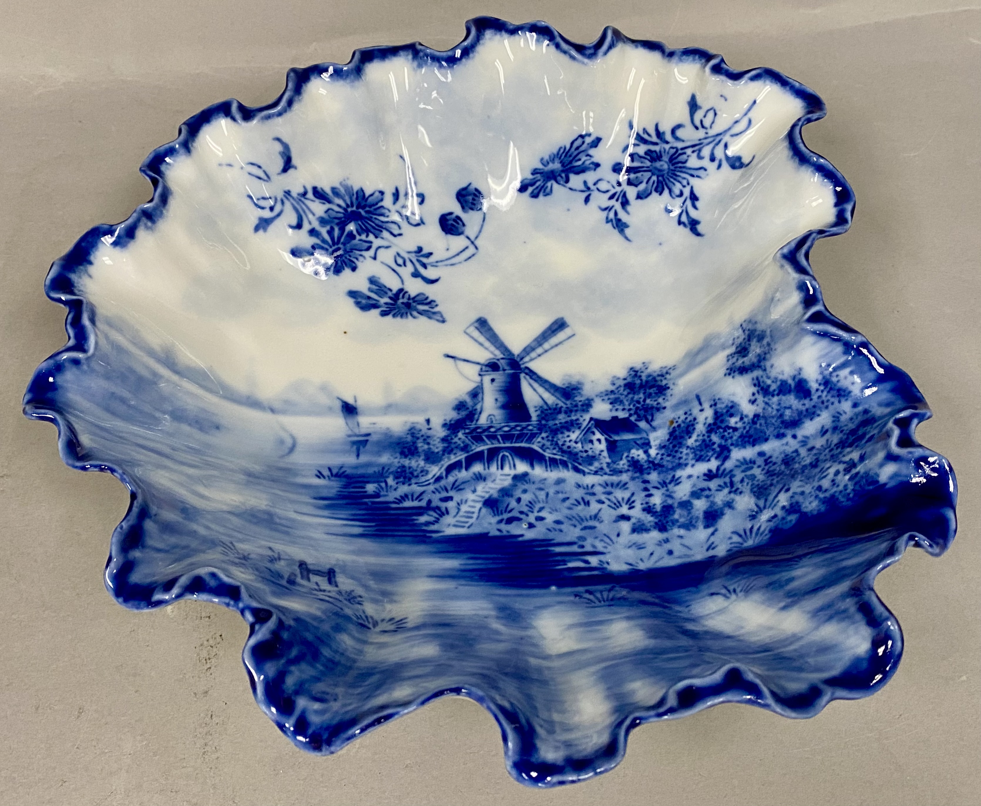 Flow Blue Dutch Windmill Bowl