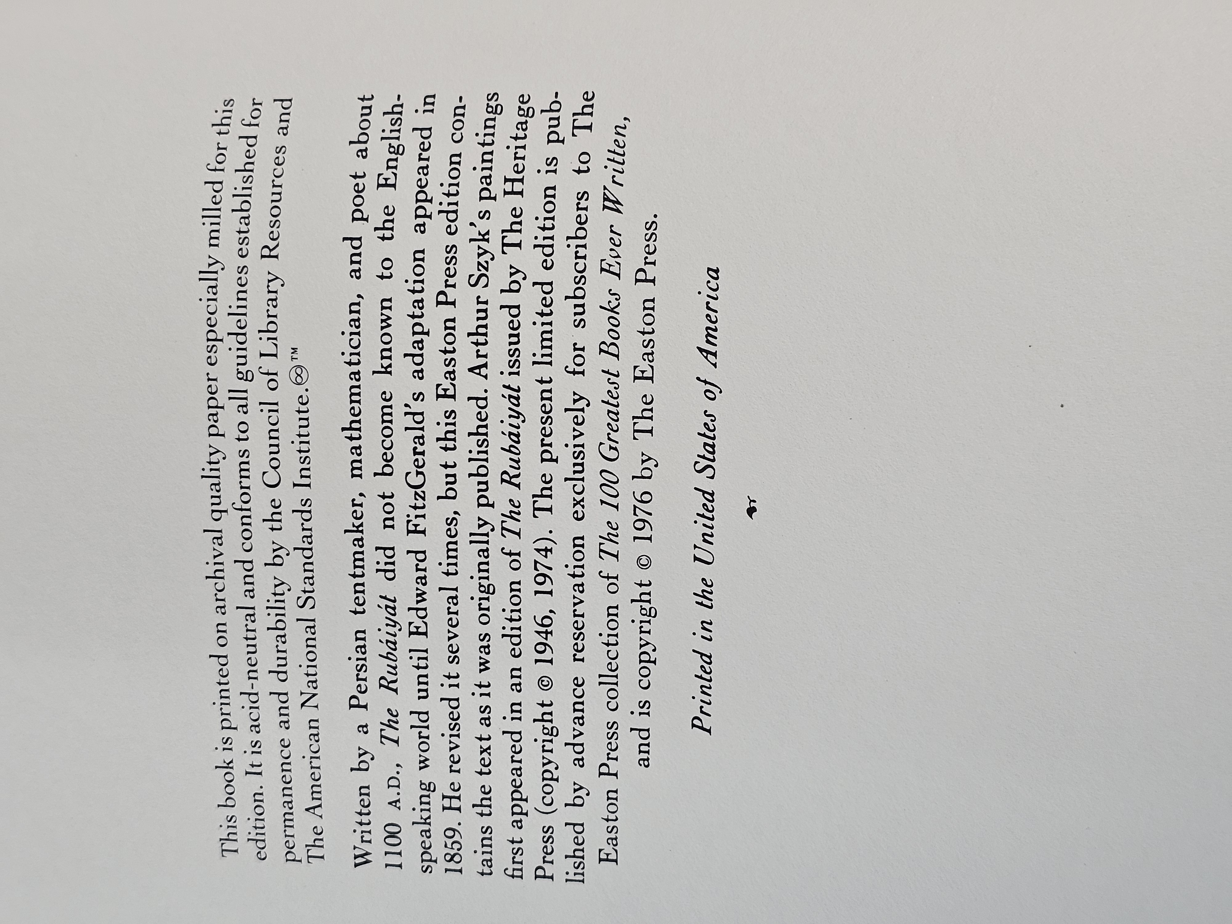 Rubaiyat of Omar Khayyam Collector's Book