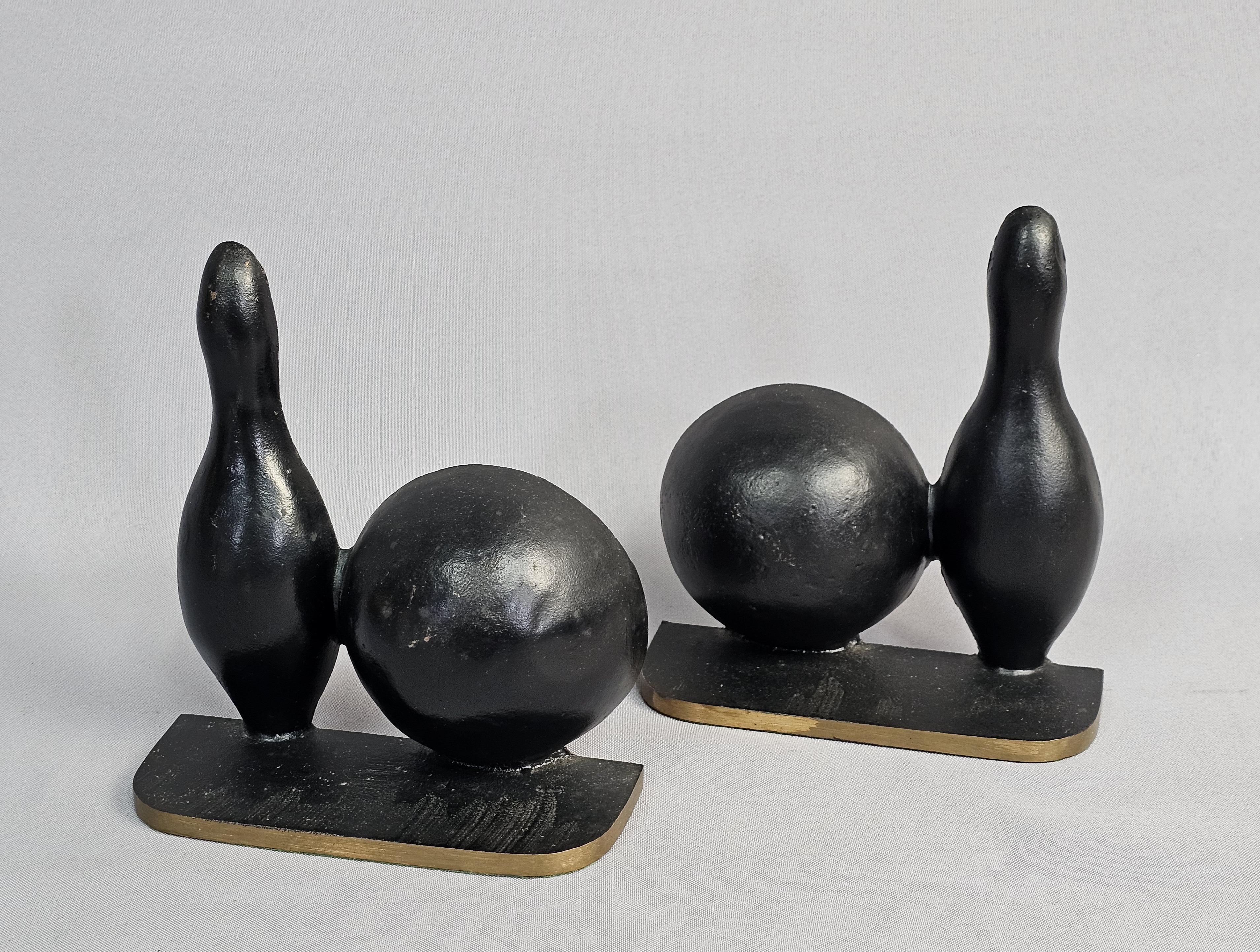 Pair of Brass Bowling Pin and Ball Bookends